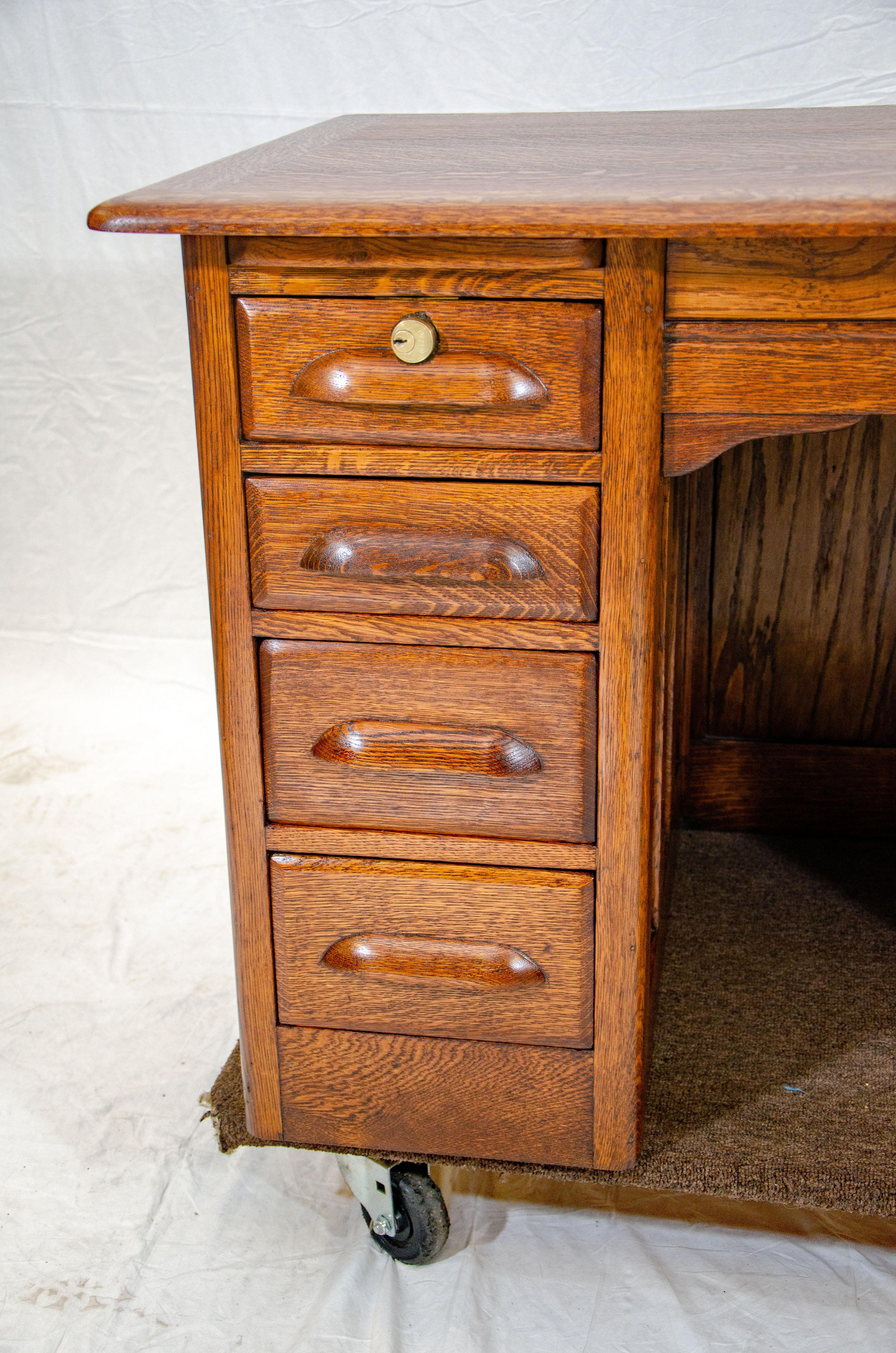 20th Century Vintage Oak Flat Top Pedestal Desk