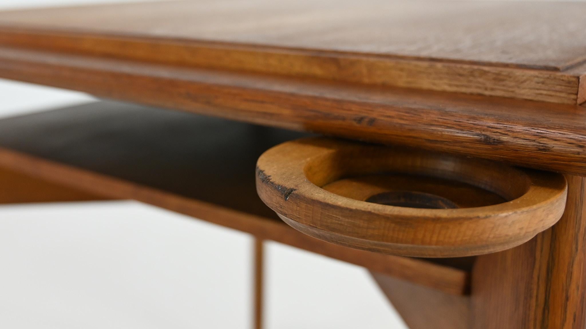 Vintage oak game table, in the manner of Roger Landault C.1950 7