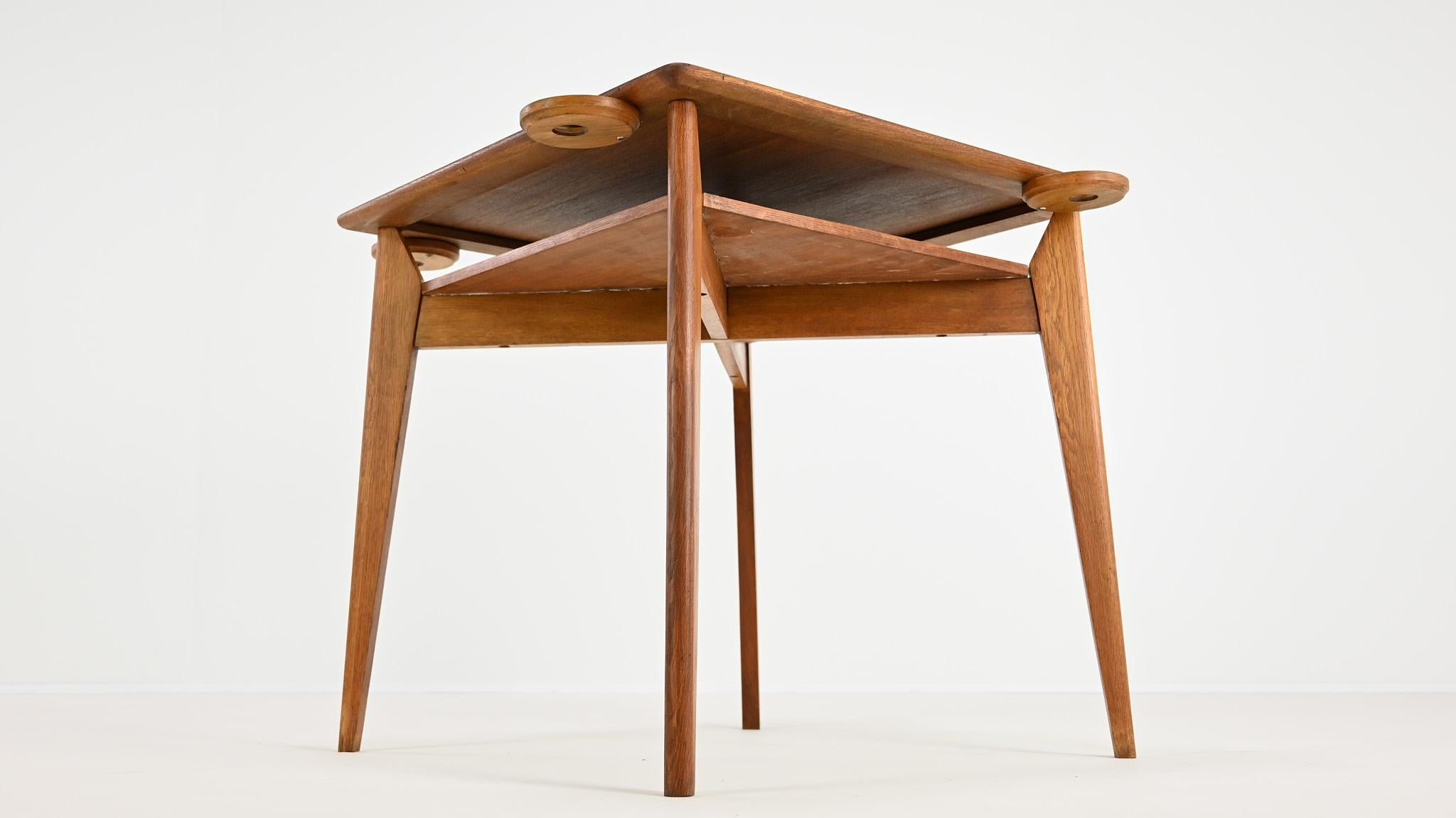 Vintage oak game table, in the manner of Roger Landault C.1950 9