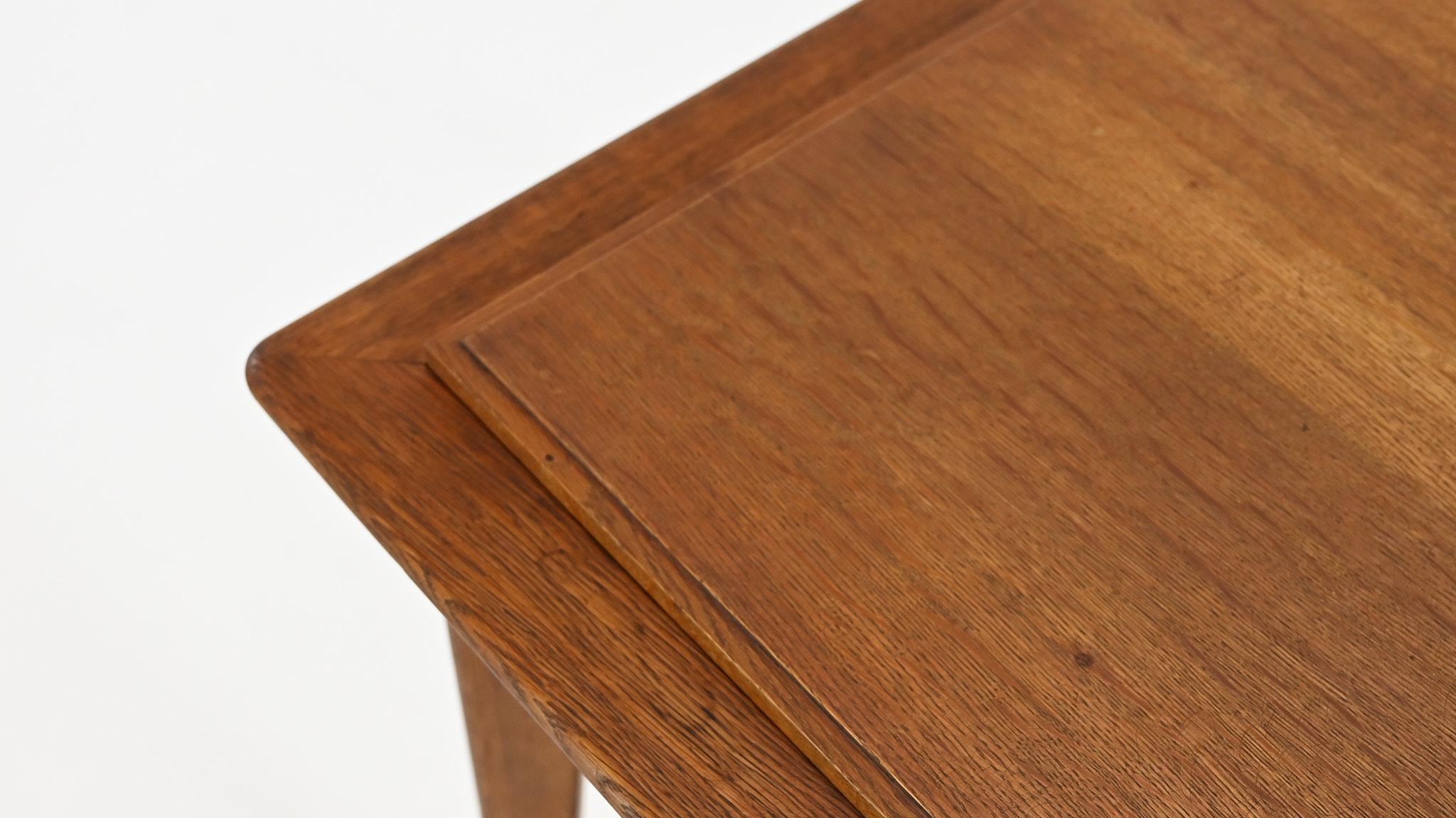 Felt Vintage oak game table, in the manner of Roger Landault C.1950