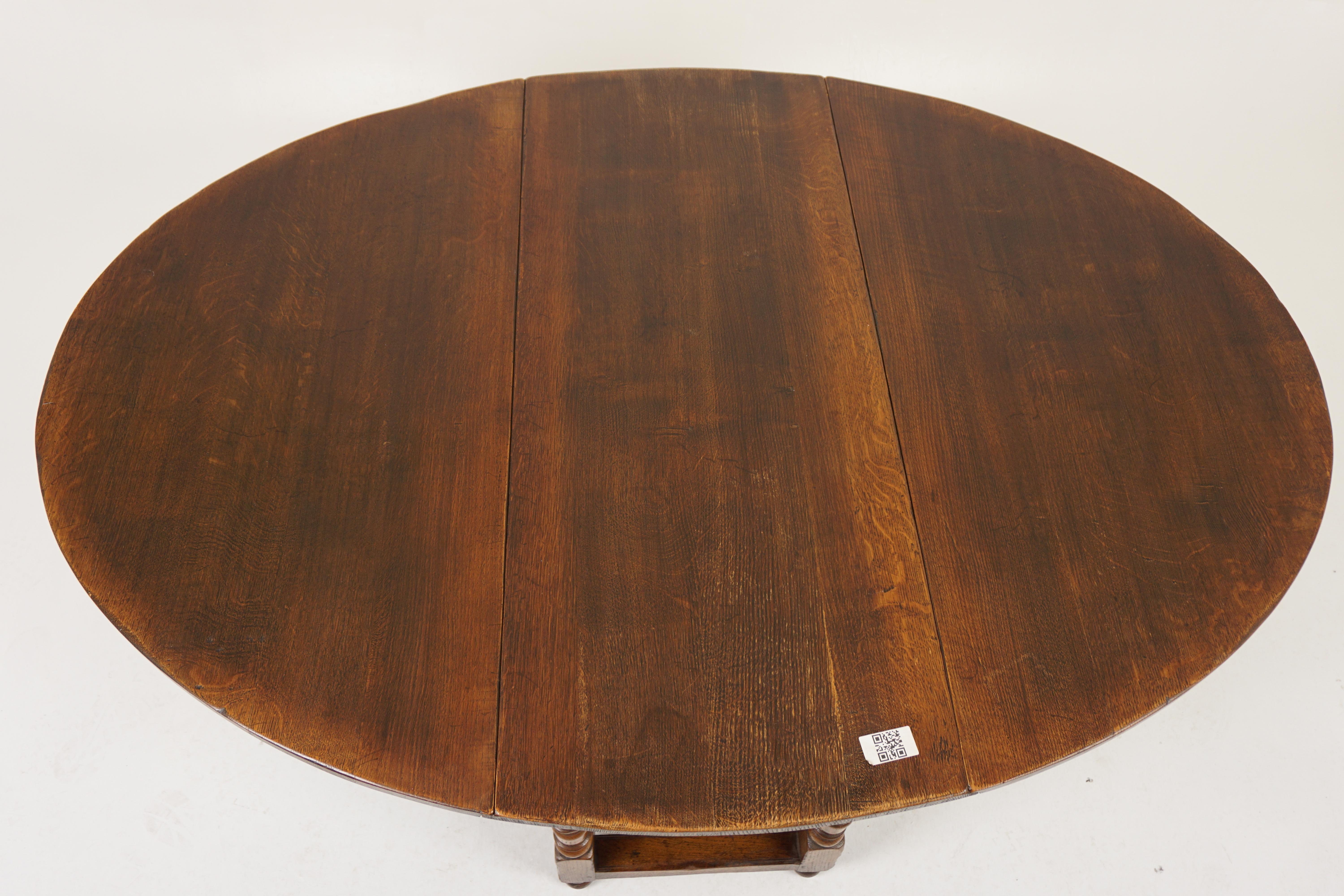 Hand-Crafted Vintage Oak Gateleg, Drop Leaf Table, Dining Table Leaves, Scotland 1930, H953 For Sale