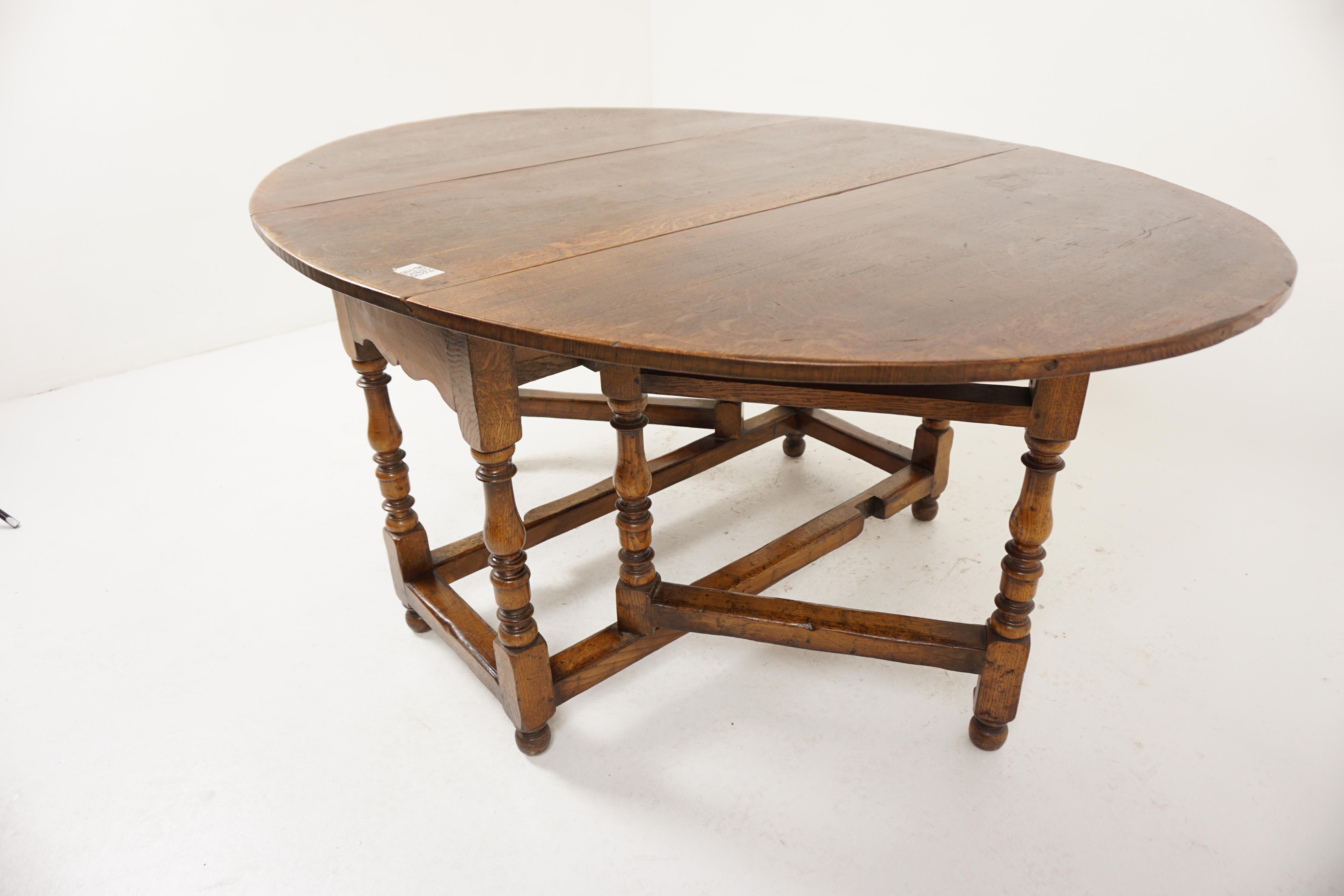 Vintage Oak Gateleg, Drop Leaf Table, Dining Table Leaves, Scotland 1930, H953 In Good Condition For Sale In Vancouver, BC