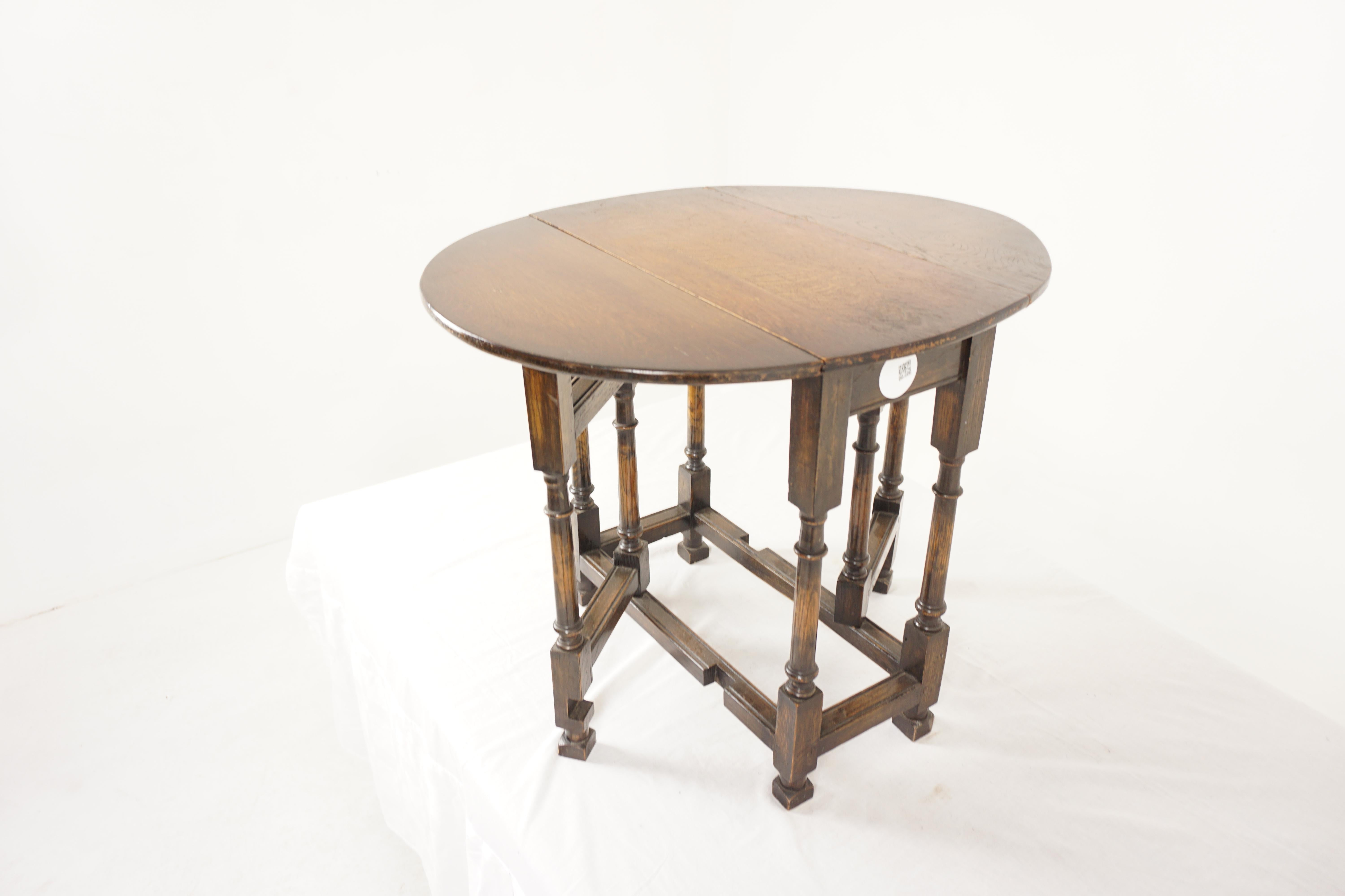 20ième siècle Table Gateleg en chêne vintage, table à abattant, table d'extrémité, Écosse 1930, H1002