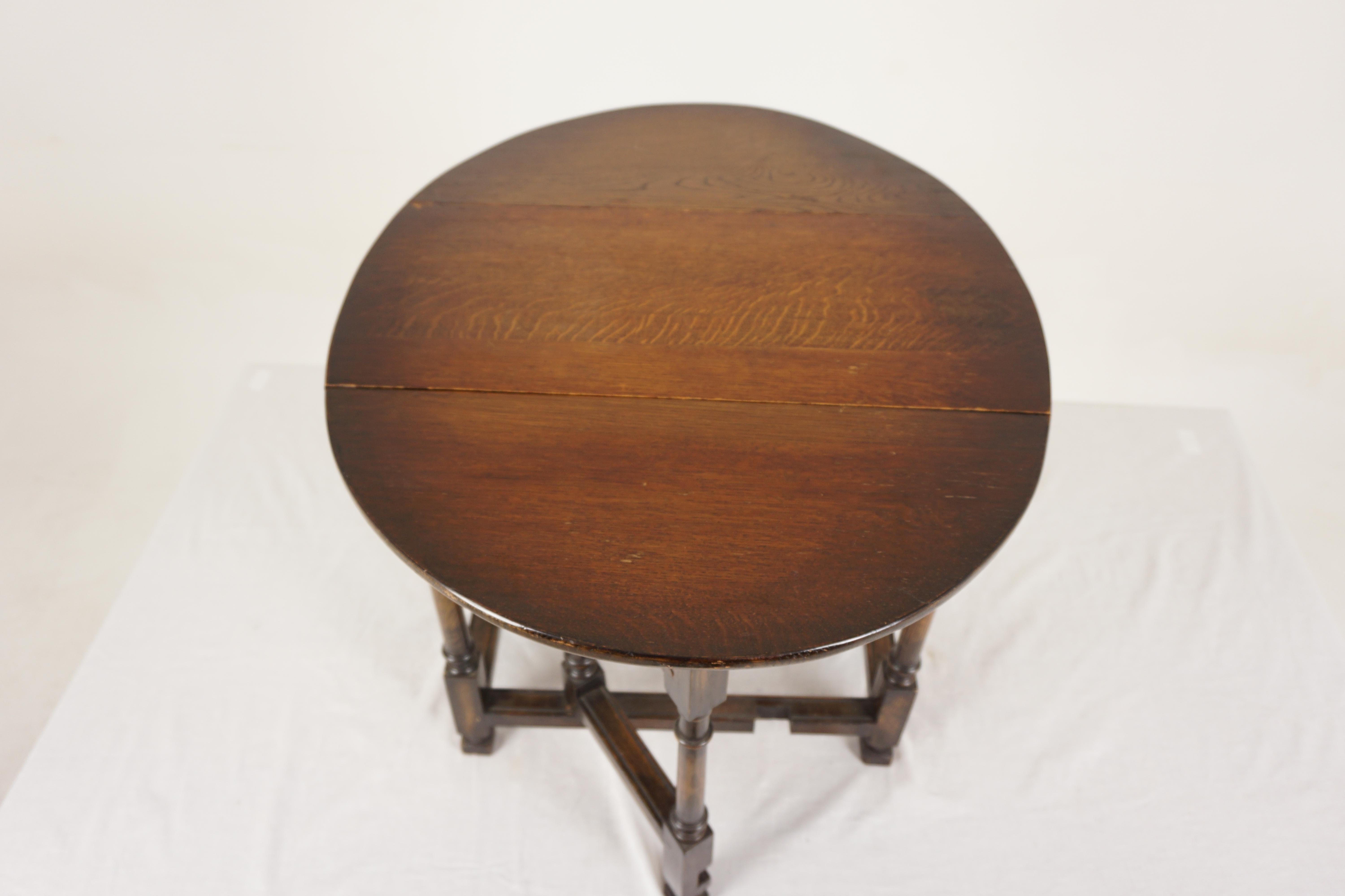 Chêne Table Gateleg en chêne vintage, table à abattant, table d'extrémité, Écosse 1930, H1002