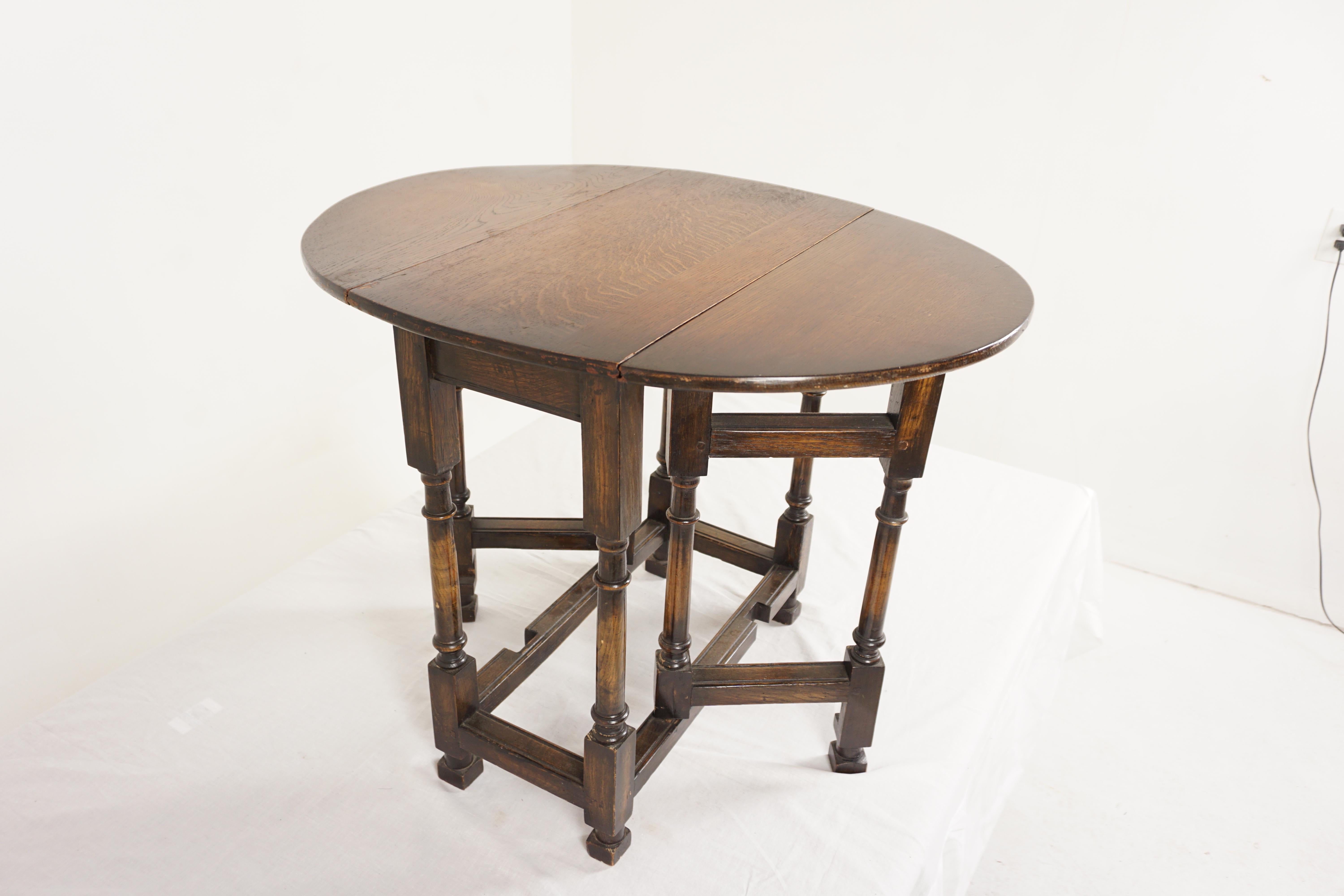 Table Gateleg en chêne vintage, table à abattant, table d'extrémité, Écosse 1930, H1002 2