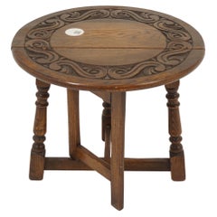 Antique Oak Gateleg, Petite Carved Drop Leaf Table, Scotland 1930, H1097