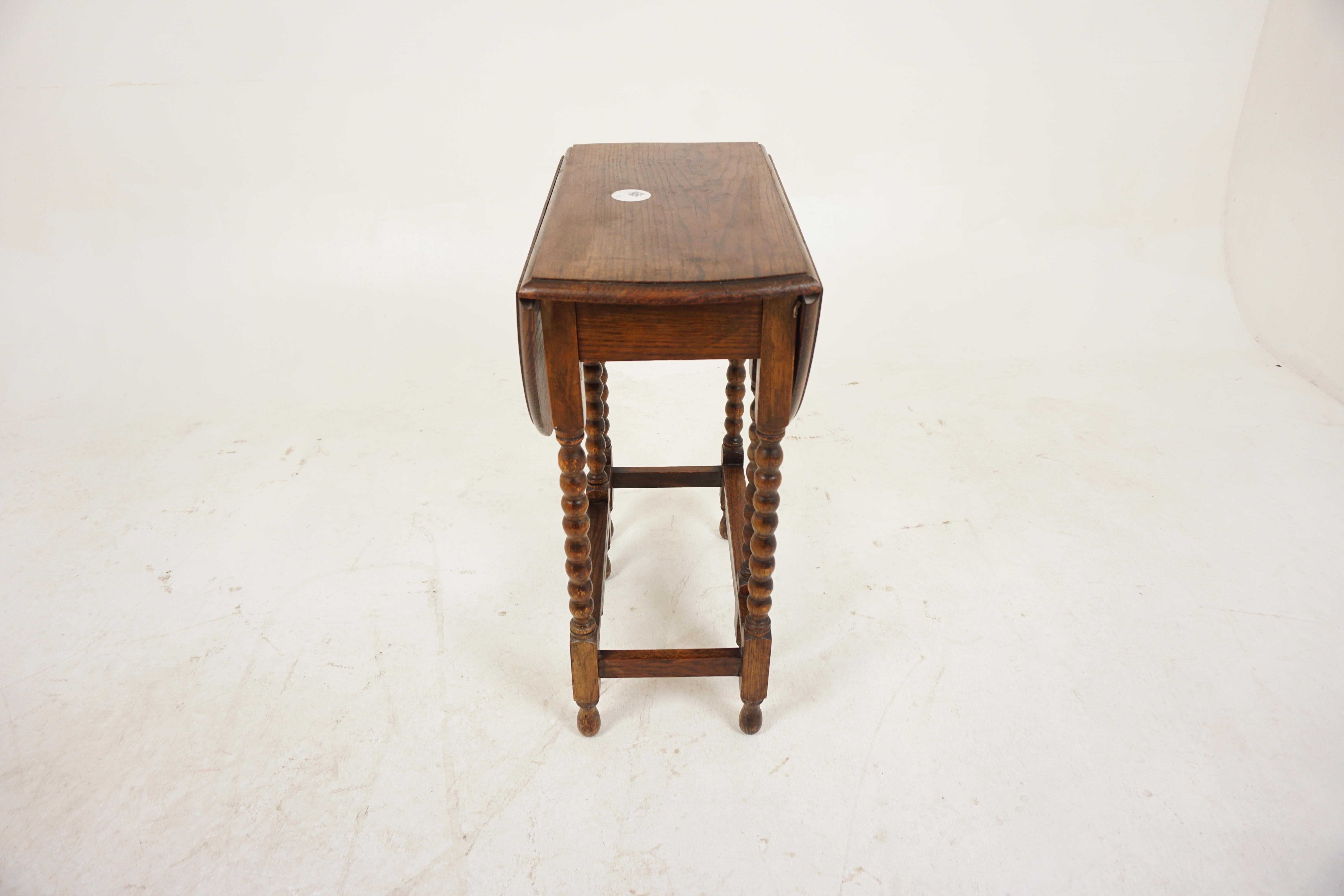 Vintage Oak Gateleg Table, Drop Leaf Table, Bobbin Legs, Scotland 1930, H1015 4