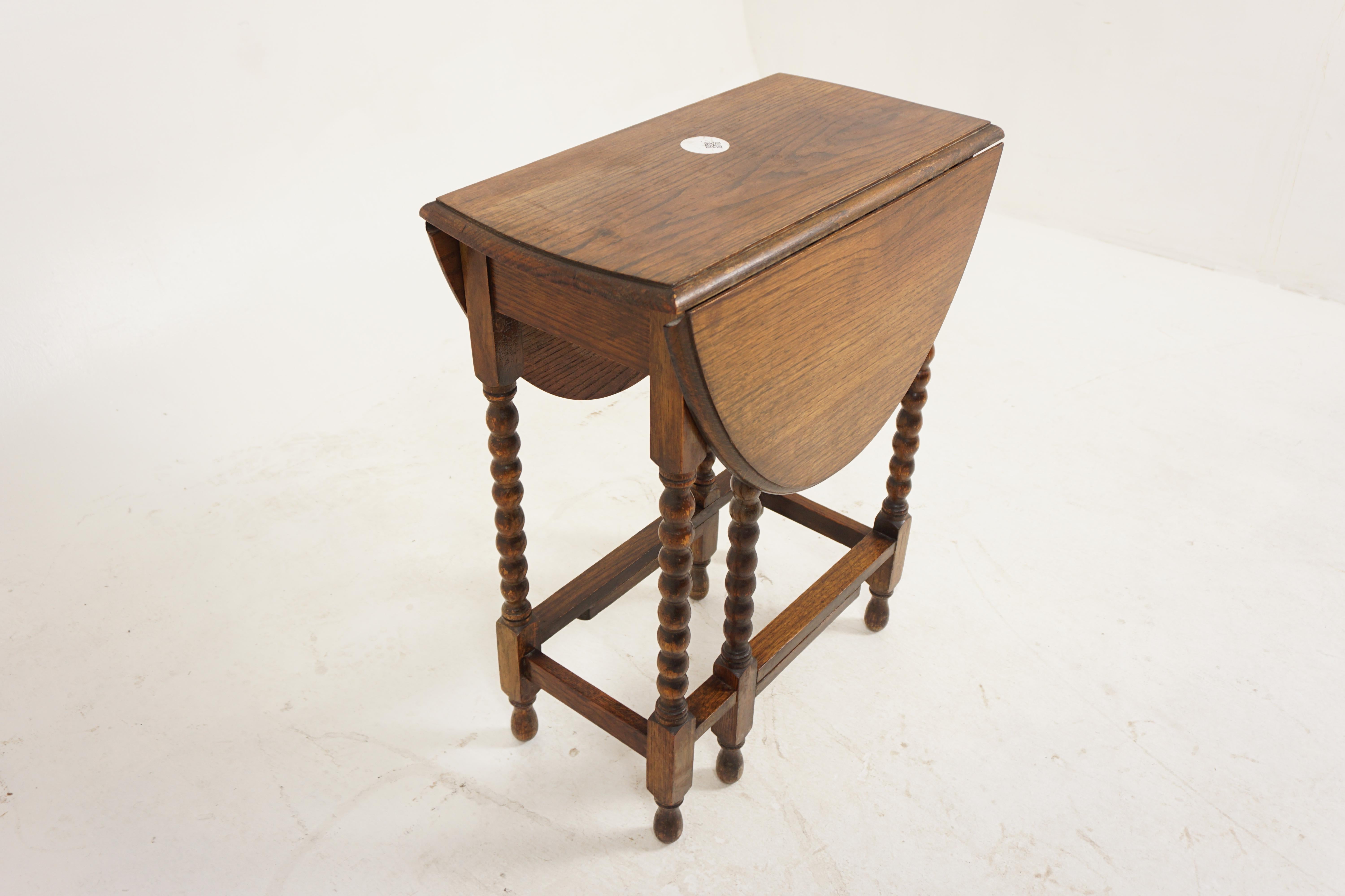 European Vintage Oak Gateleg Table, Drop Leaf Table, Bobbin Legs, Scotland 1930, H1015