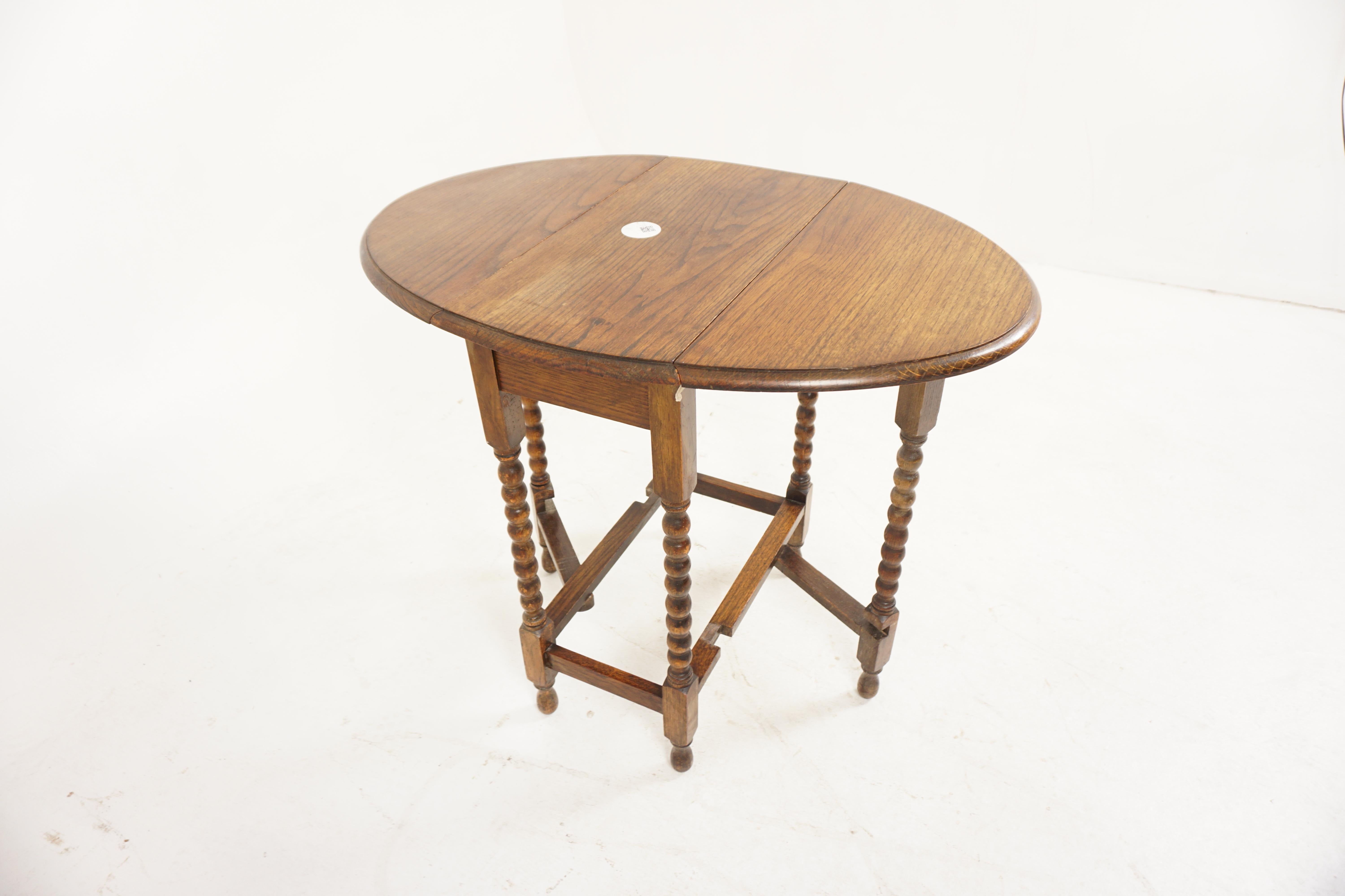 Vintage Oak Gateleg Table, Drop Leaf Table, Bobbin Legs, Scotland 1930, H1015 In Good Condition In Vancouver, BC