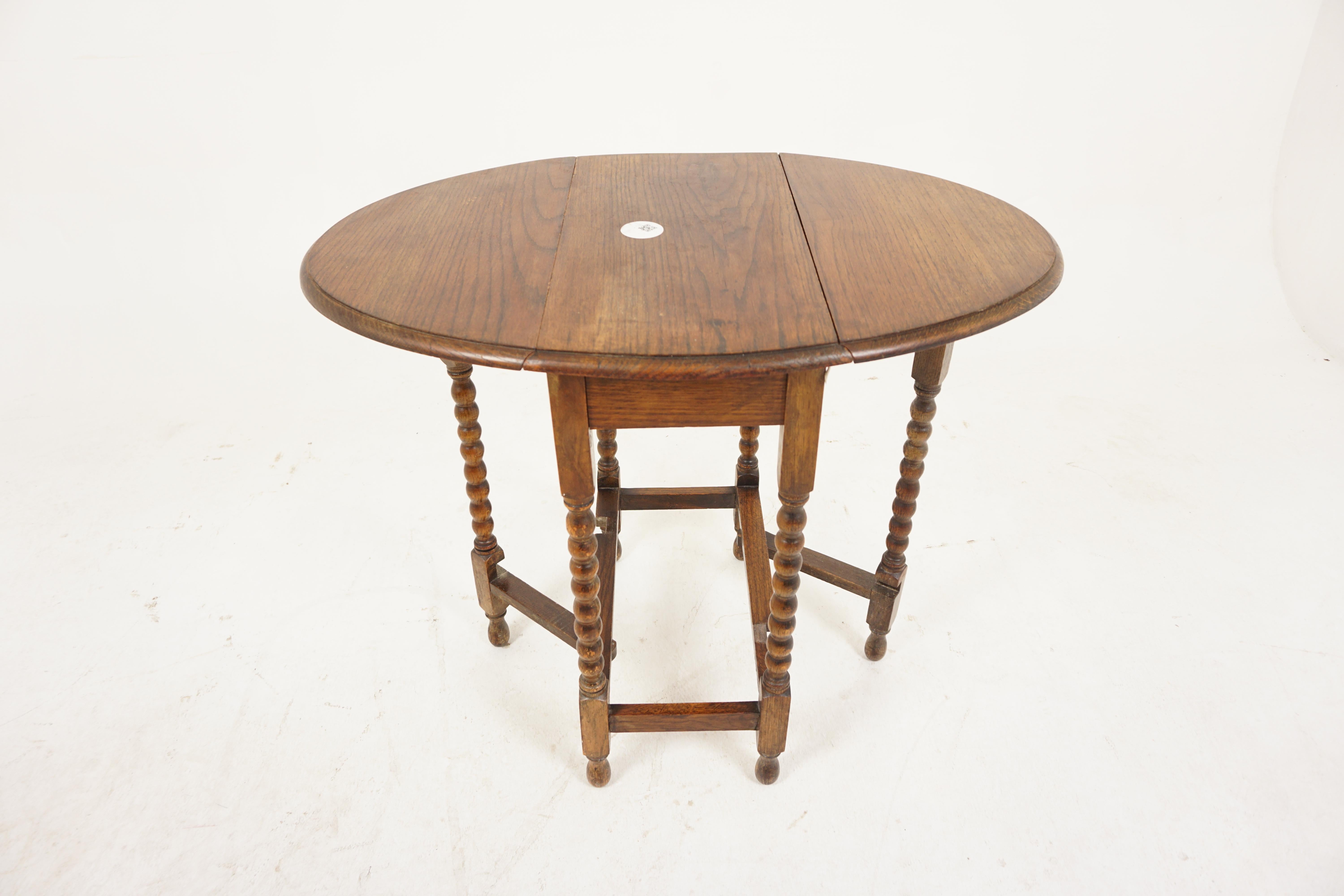Vintage Oak Gateleg Table, Drop Leaf Table, Bobbin Legs, Scotland 1930, H1015 1