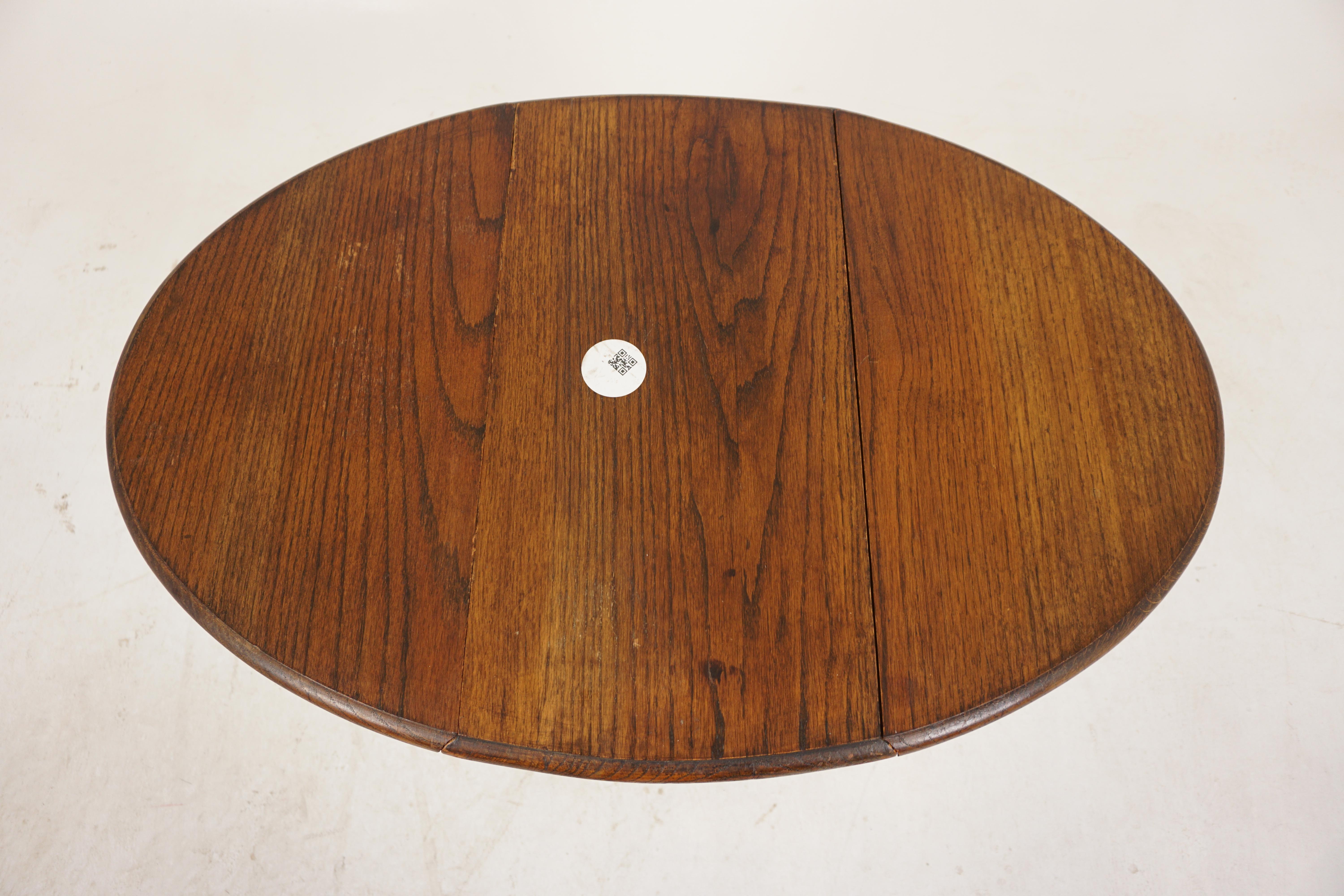 Vintage Oak Gateleg Table, Drop Leaf Table, Bobbin Legs, Scotland 1930, H1015 2