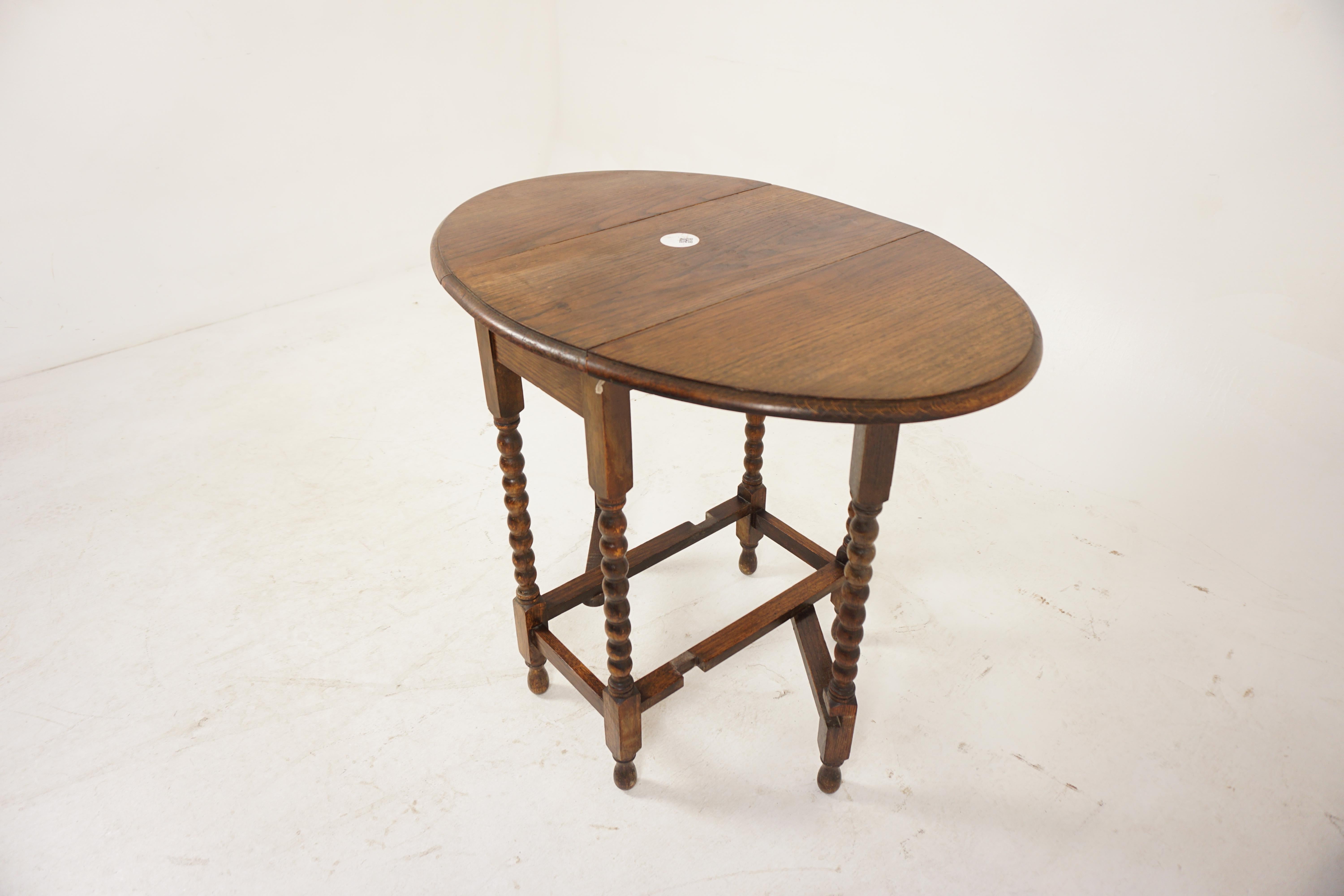 Vintage Oak Gateleg Table, Drop Leaf Table, Bobbin Legs, Scotland 1930, H1015 3