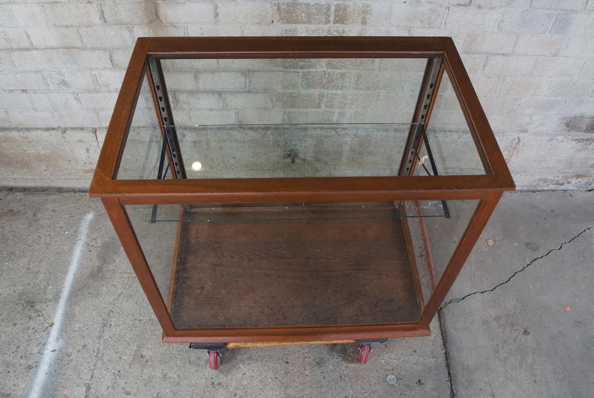 Vintage Oak General Store Country Mercantile Curio Display Case Cabinet Showcase 2