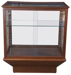 Vintage Oak General Store Country Mercantile Curio Display Case Cabinet Showcase