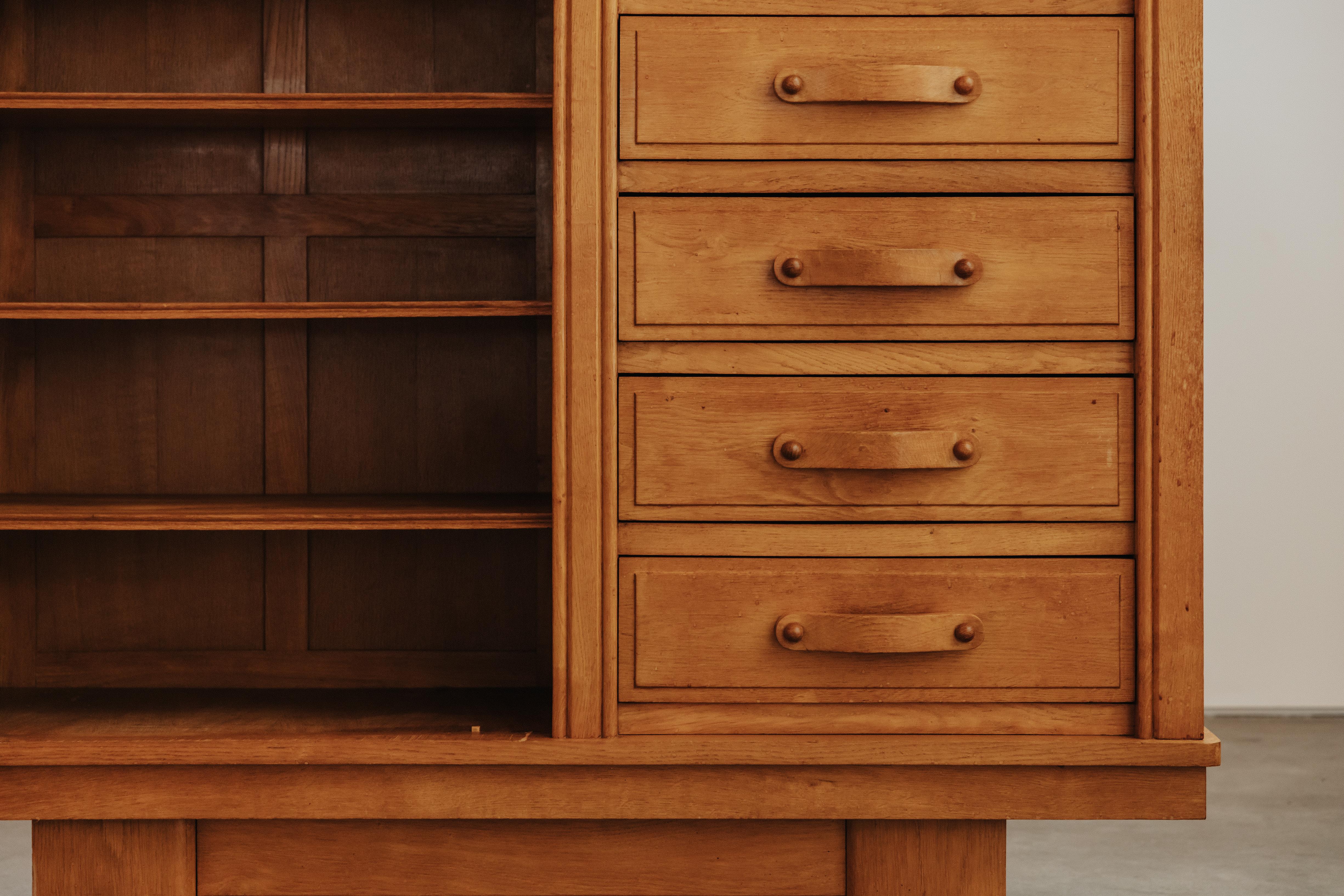 Vintage Oak Guillerme Et Chambron Cabinet From France, Circa 1960 In Good Condition For Sale In Nashville, TN