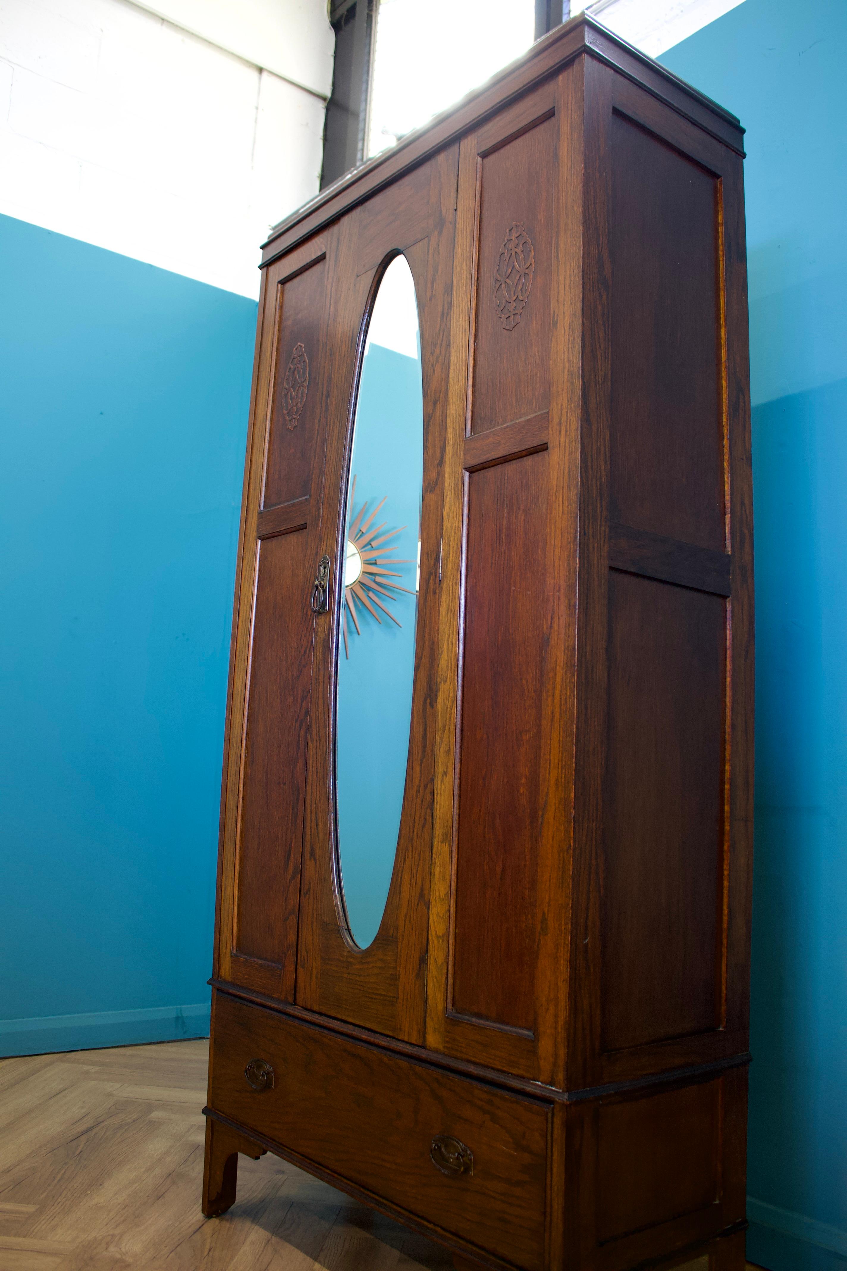 Vintage Oak Hall Robe Cupboard or Wardrobe, 1910s 3