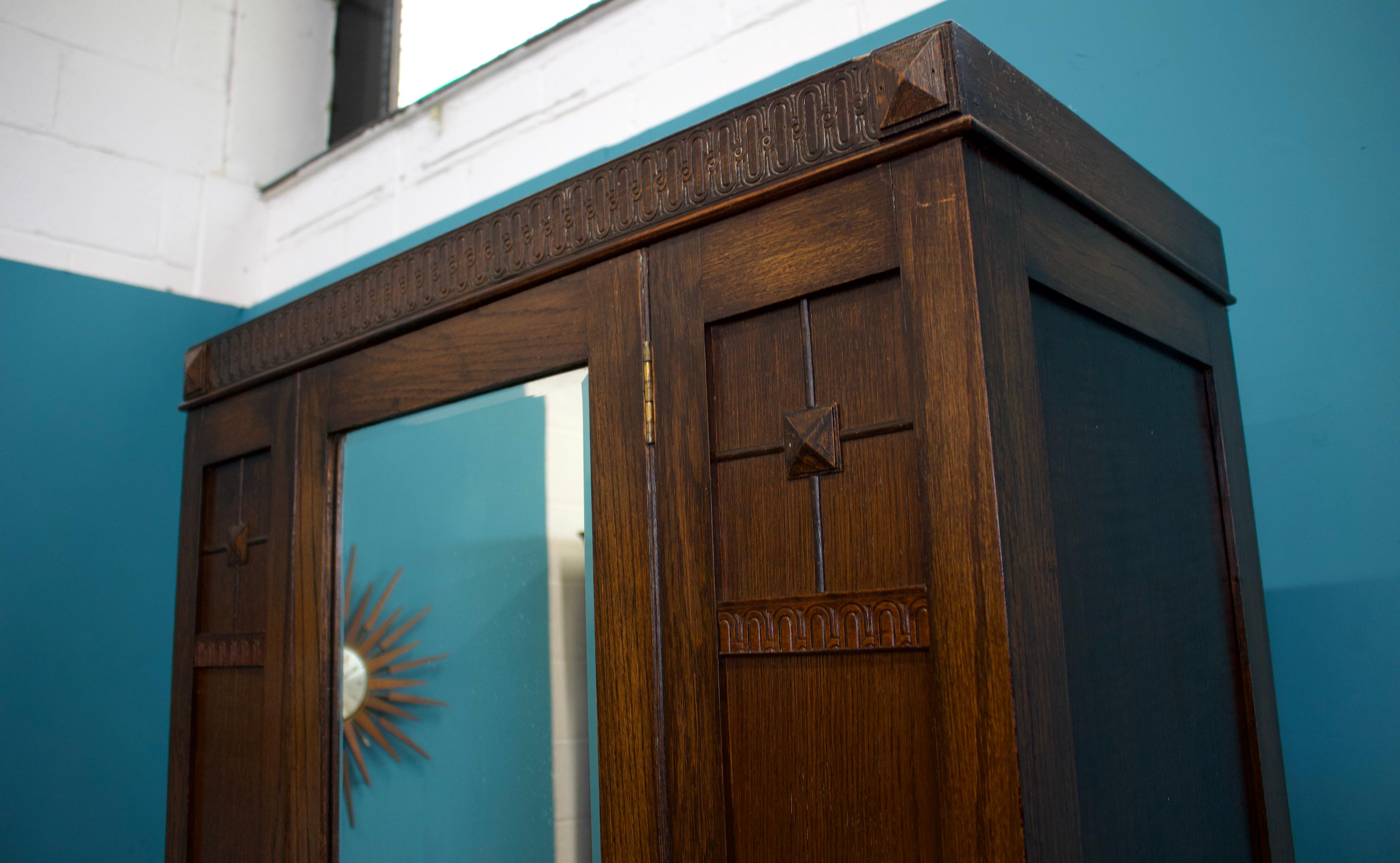 Hall Robe-Schrank oder Kleiderschrank aus Eiche, 1920er Jahre, Vintage im Angebot 2