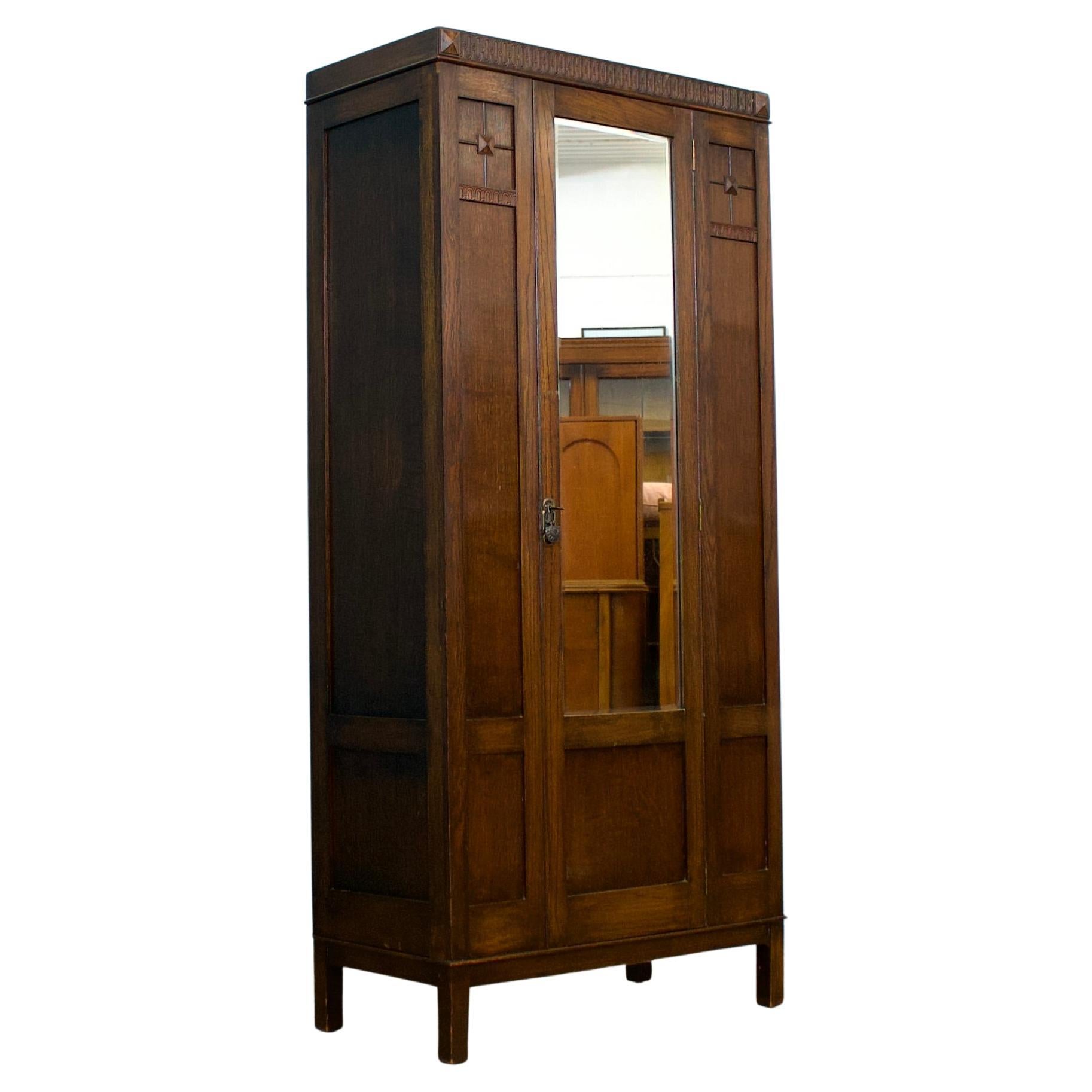 Hall Robe-Schrank oder Kleiderschrank aus Eiche, 1920er Jahre, Vintage