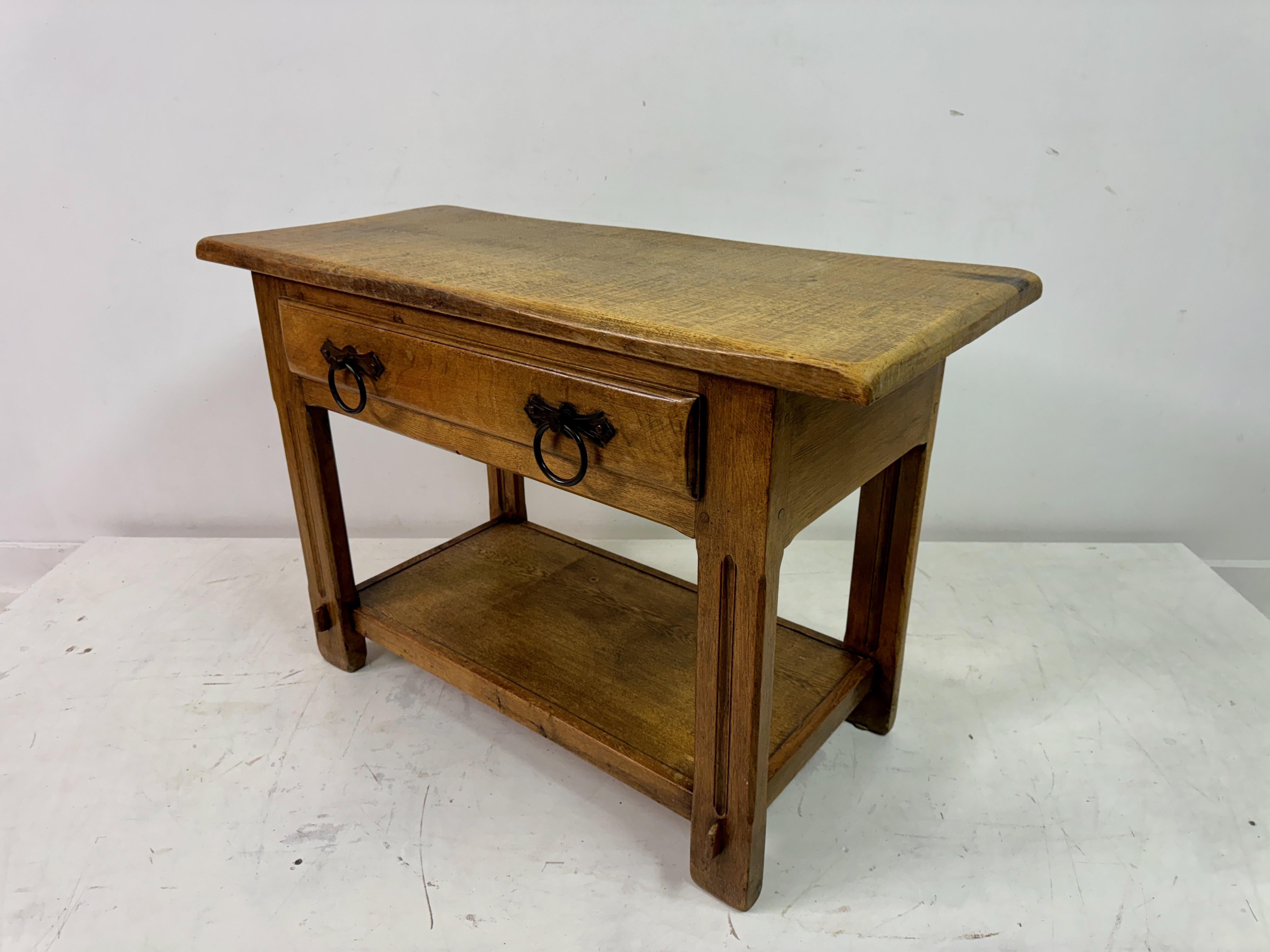 Vintage Oak Hall Table With Iron Handles For Sale 4
