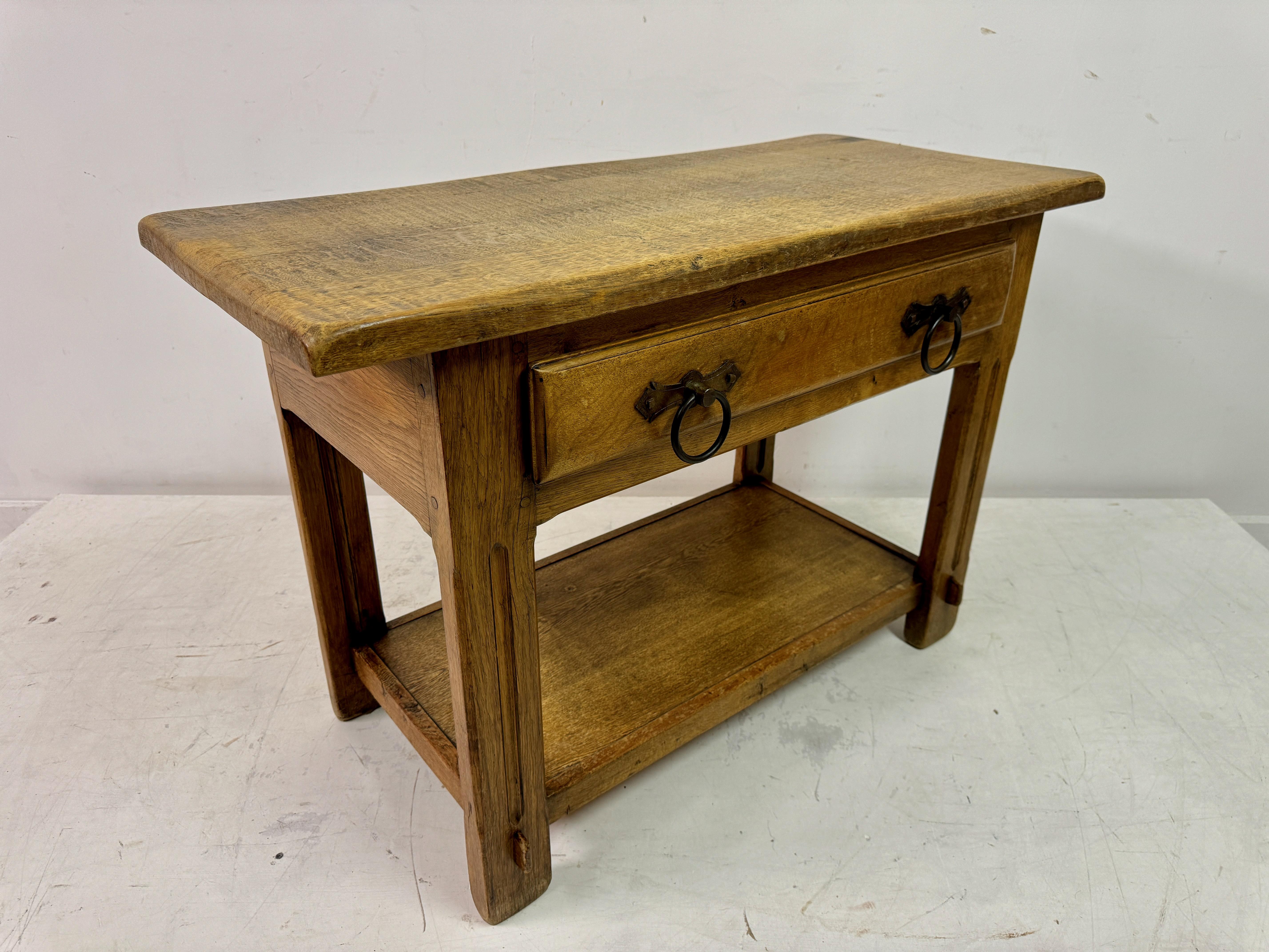 Vintage Oak Hall Table With Iron Handles For Sale 9