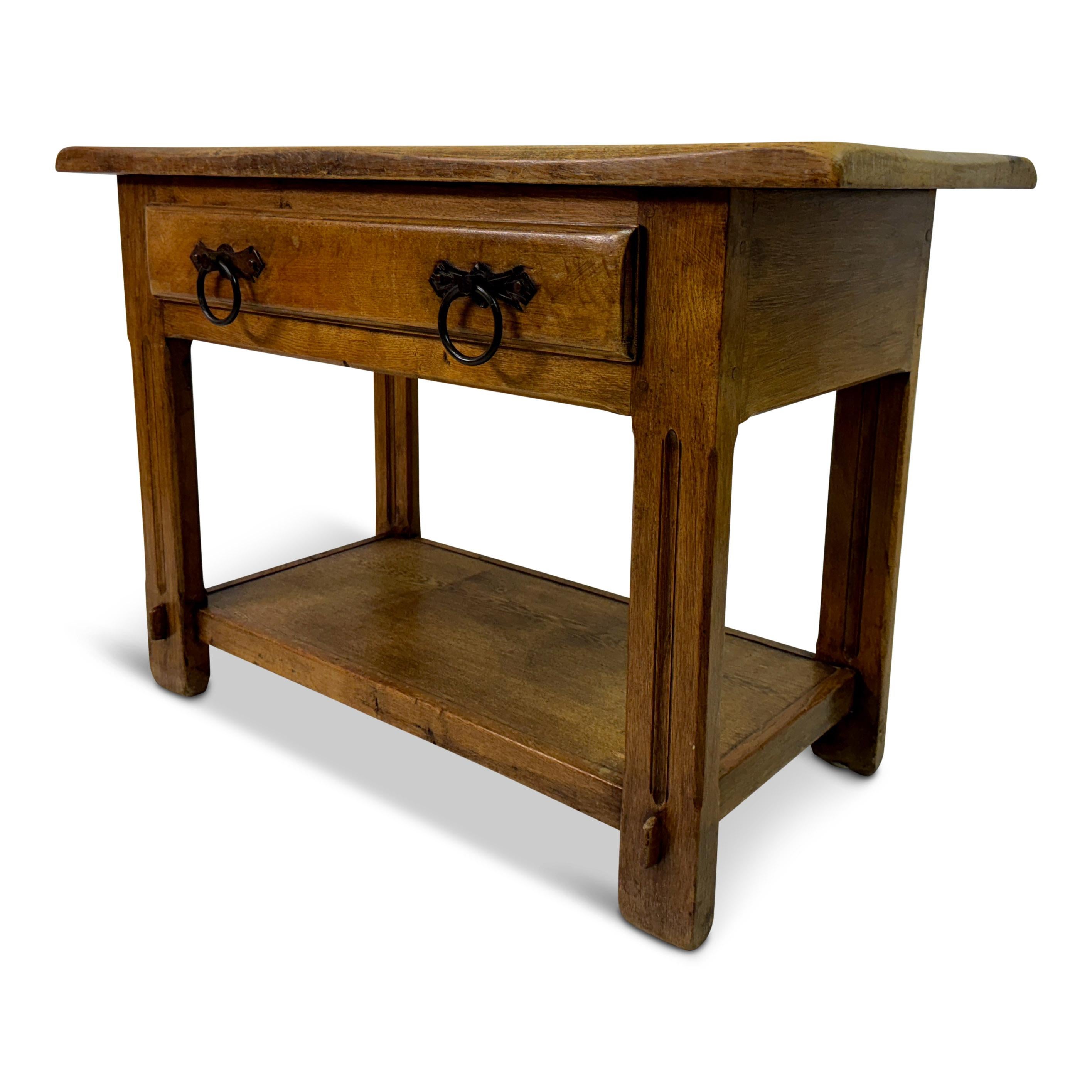 Vintage Oak Hall Table With Iron Handles For Sale 11