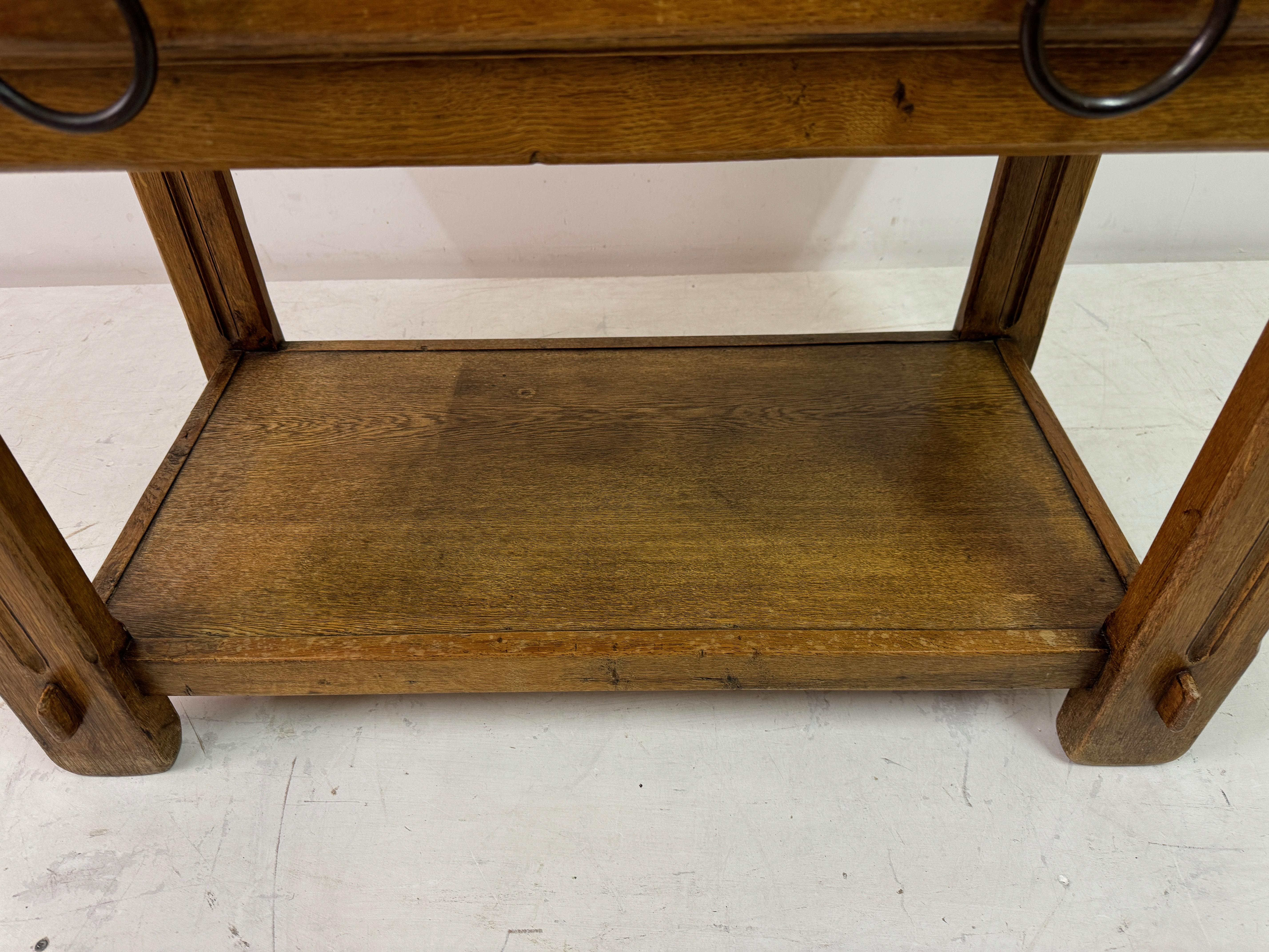Belgian Vintage Oak Hall Table With Iron Handles For Sale