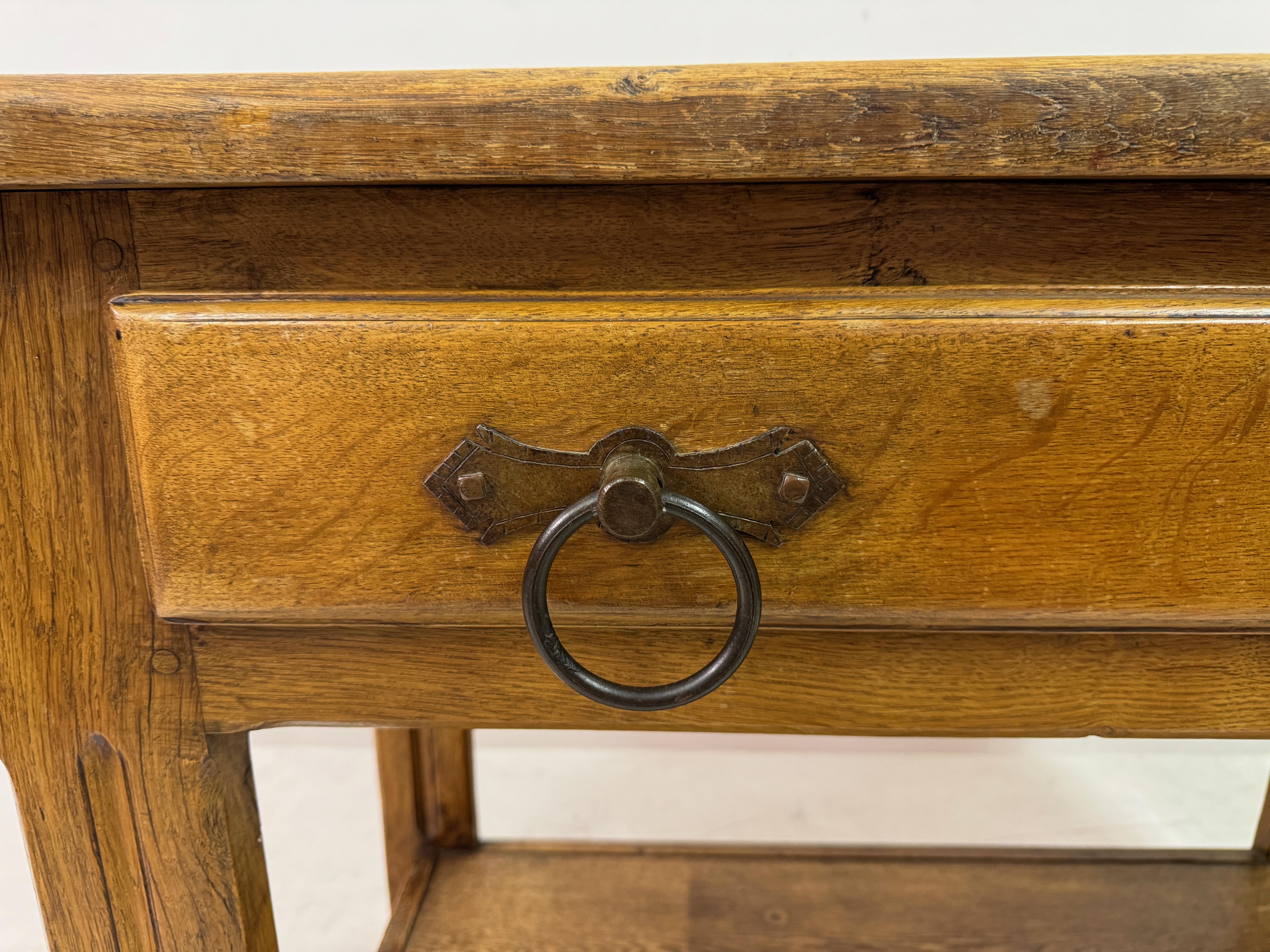 Vintage Oak Hall Table With Iron Handles In Good Condition For Sale In London, London