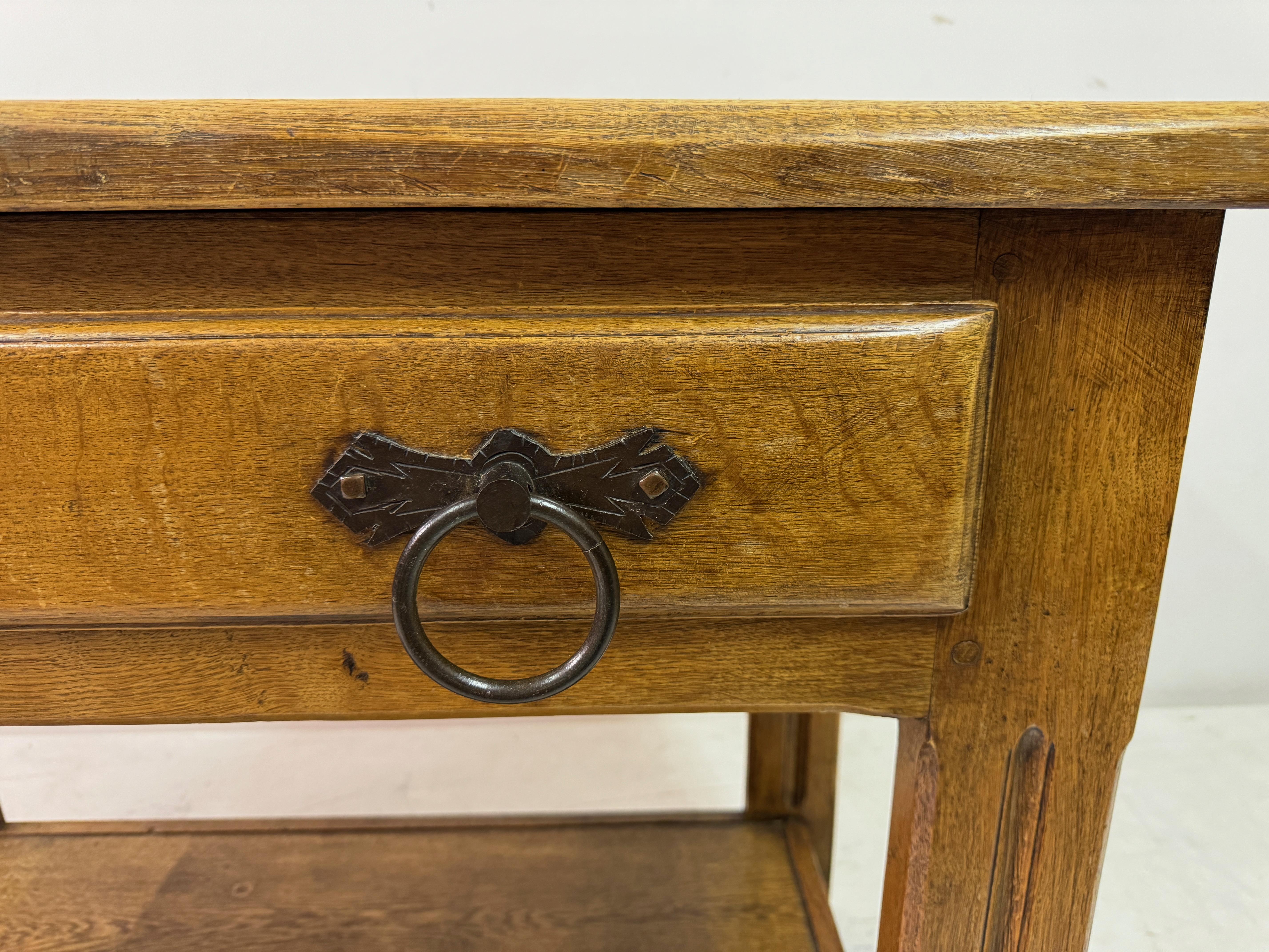 20th Century Vintage Oak Hall Table With Iron Handles For Sale