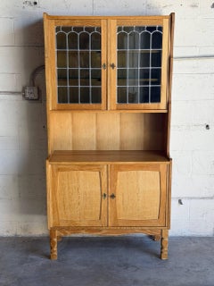 Vintage Oak Hutch Cabinet with Glass Door Denmark 1970s