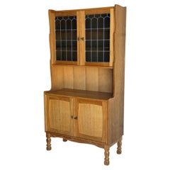 Vintage Oak Hutch Cabinet with Glass Door Denmark 1970s