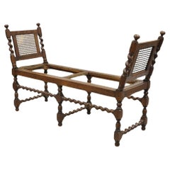 Retro Oak Jacobean Style Barley Twist Stretchers 6 Leg Cane Window Bench