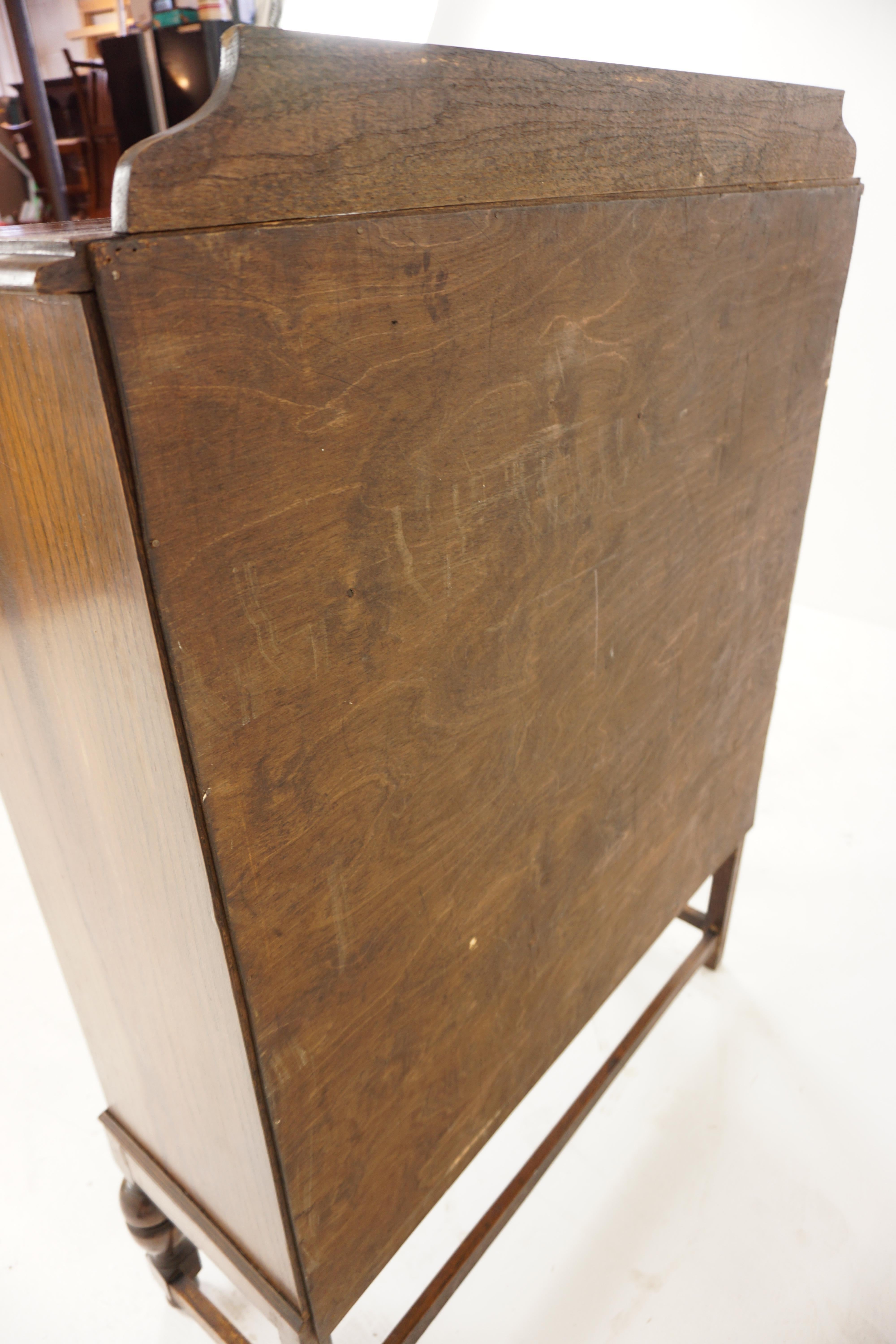Vintage Oak Leaded Glass Bookcase, Display Cabinet, Scotland 1920, H1018 5