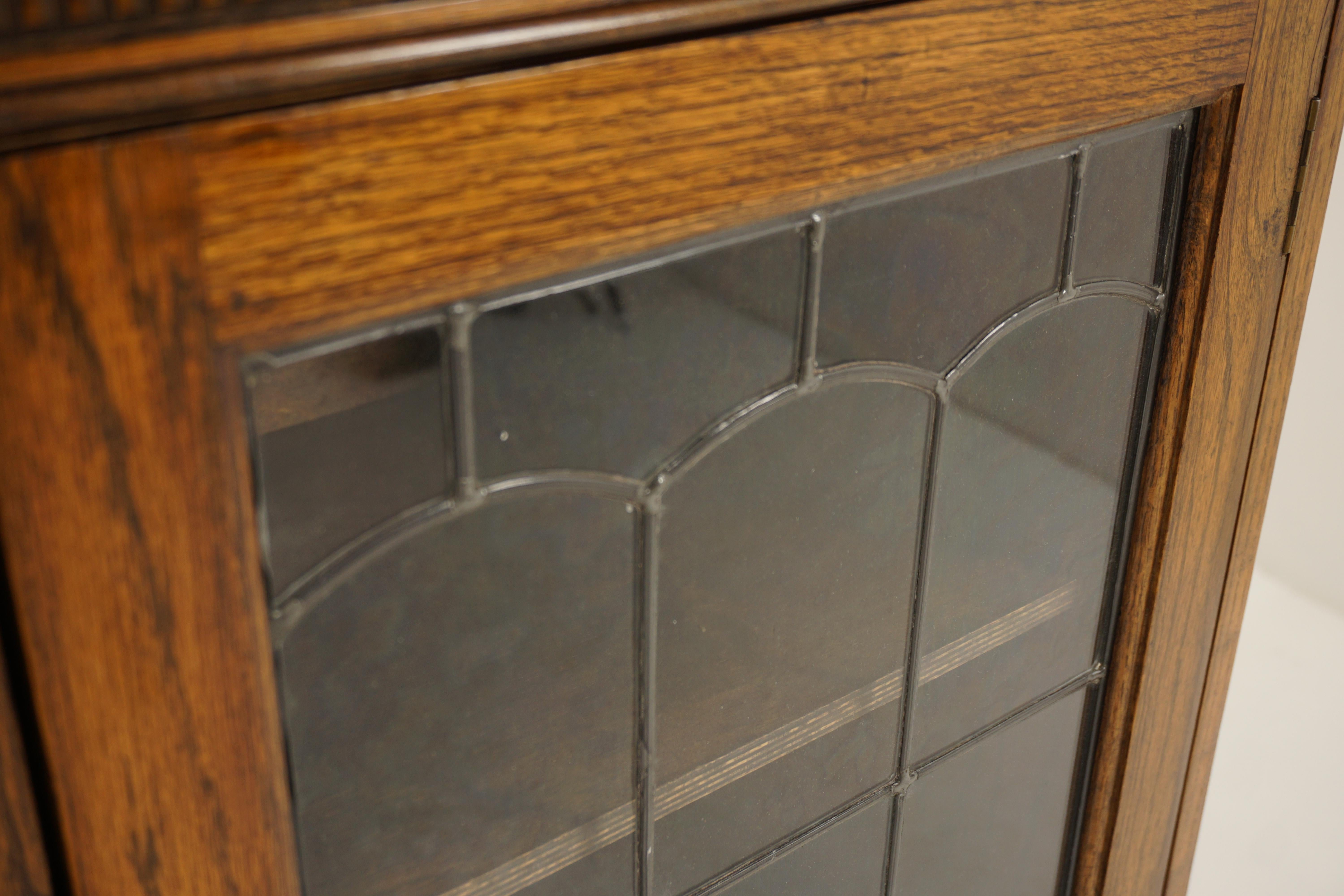 Vintage Oak Leaded Glass Bookcase, Display Cabinet, Scotland 1920, H1018 1