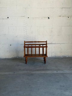 Vintage Oak Magazine Holder Standing Rack Newspaper Storage Floor Stand 1970s