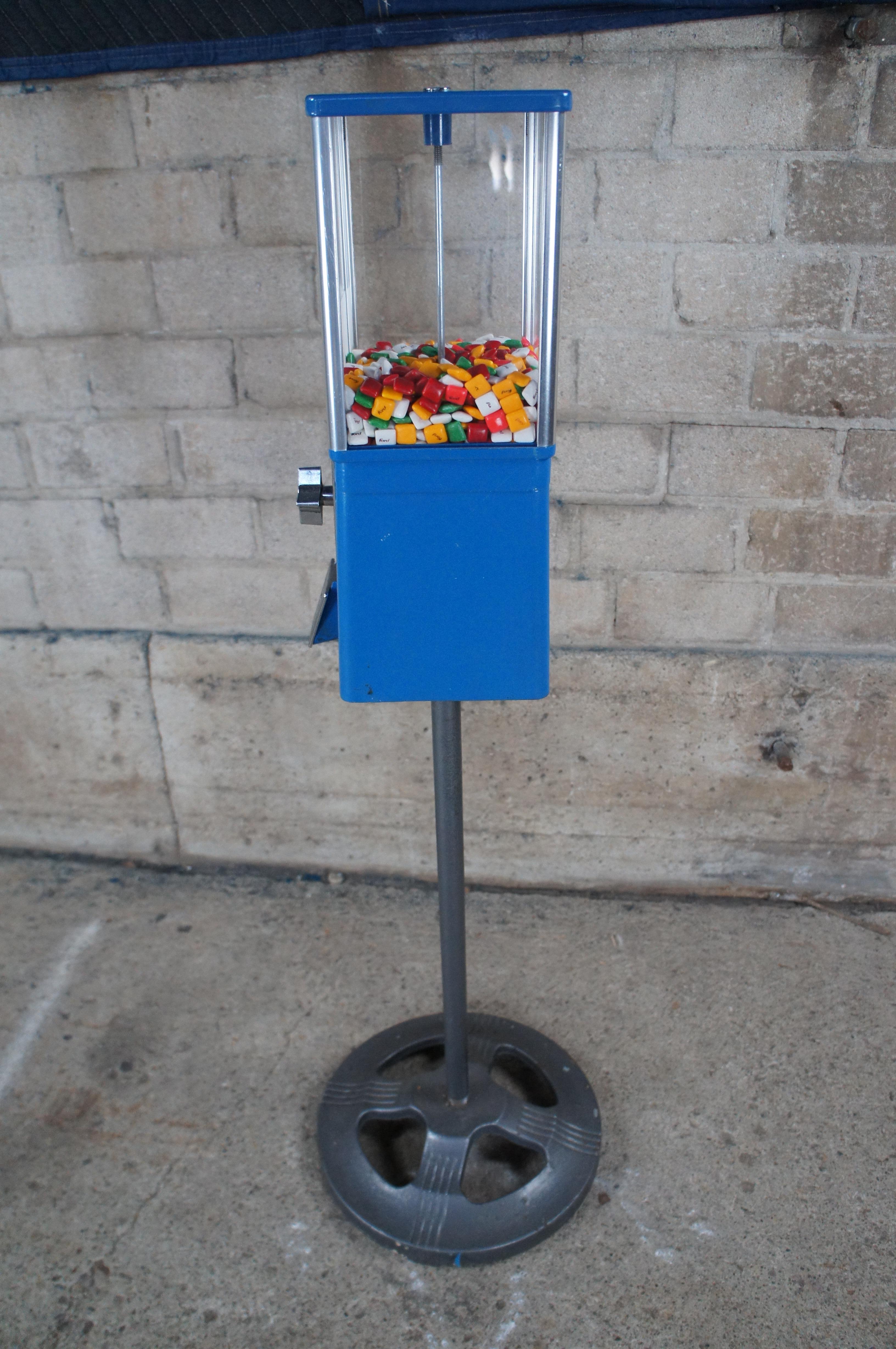 Vintage Oak Manufacturing Blue Metal Coin Operated Astro Gumball Machine Stand 3