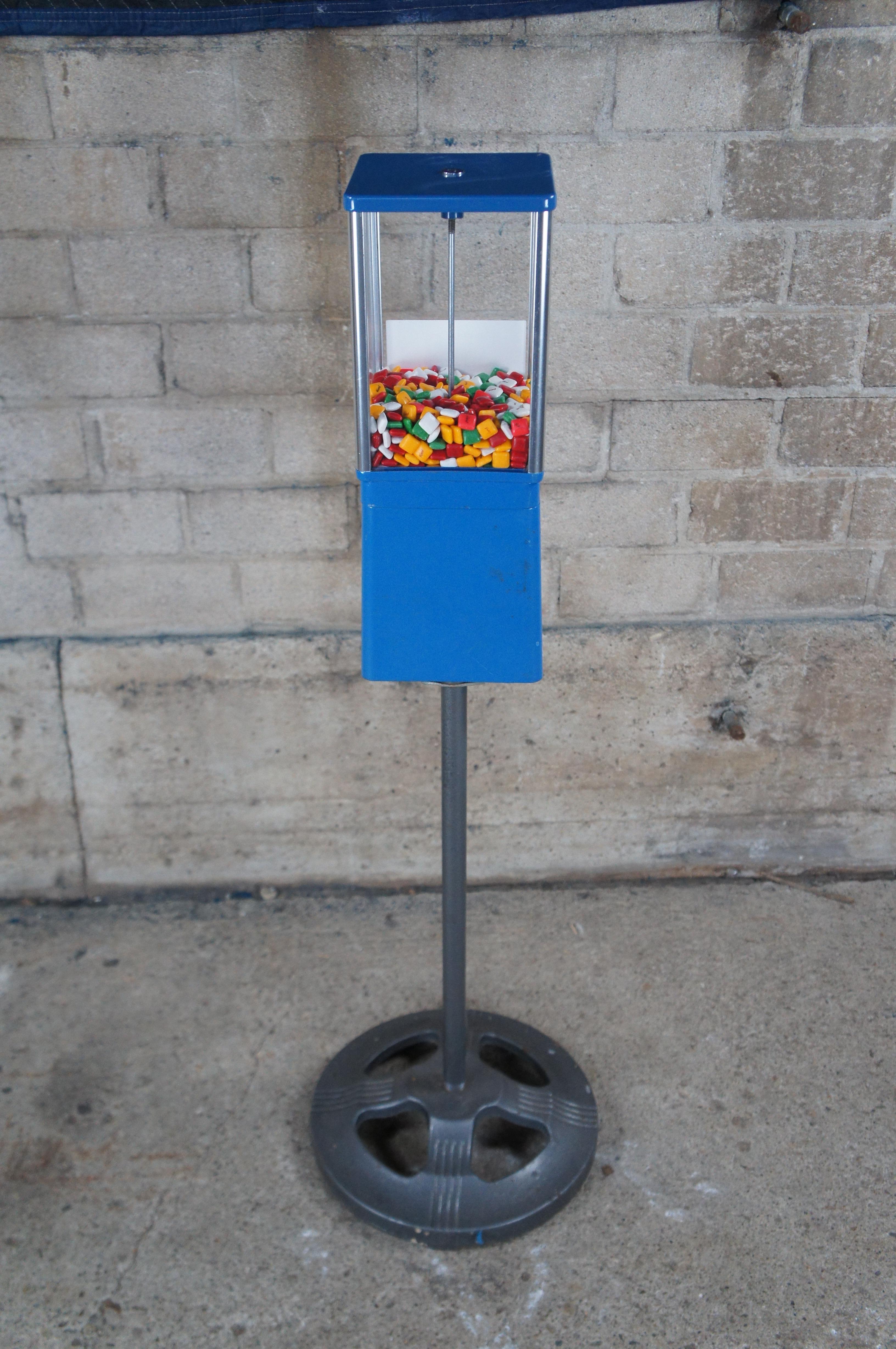 Vintage Oak Manufacturing Blue Metal Coin Operated Astro Gumball Machine Stand 4