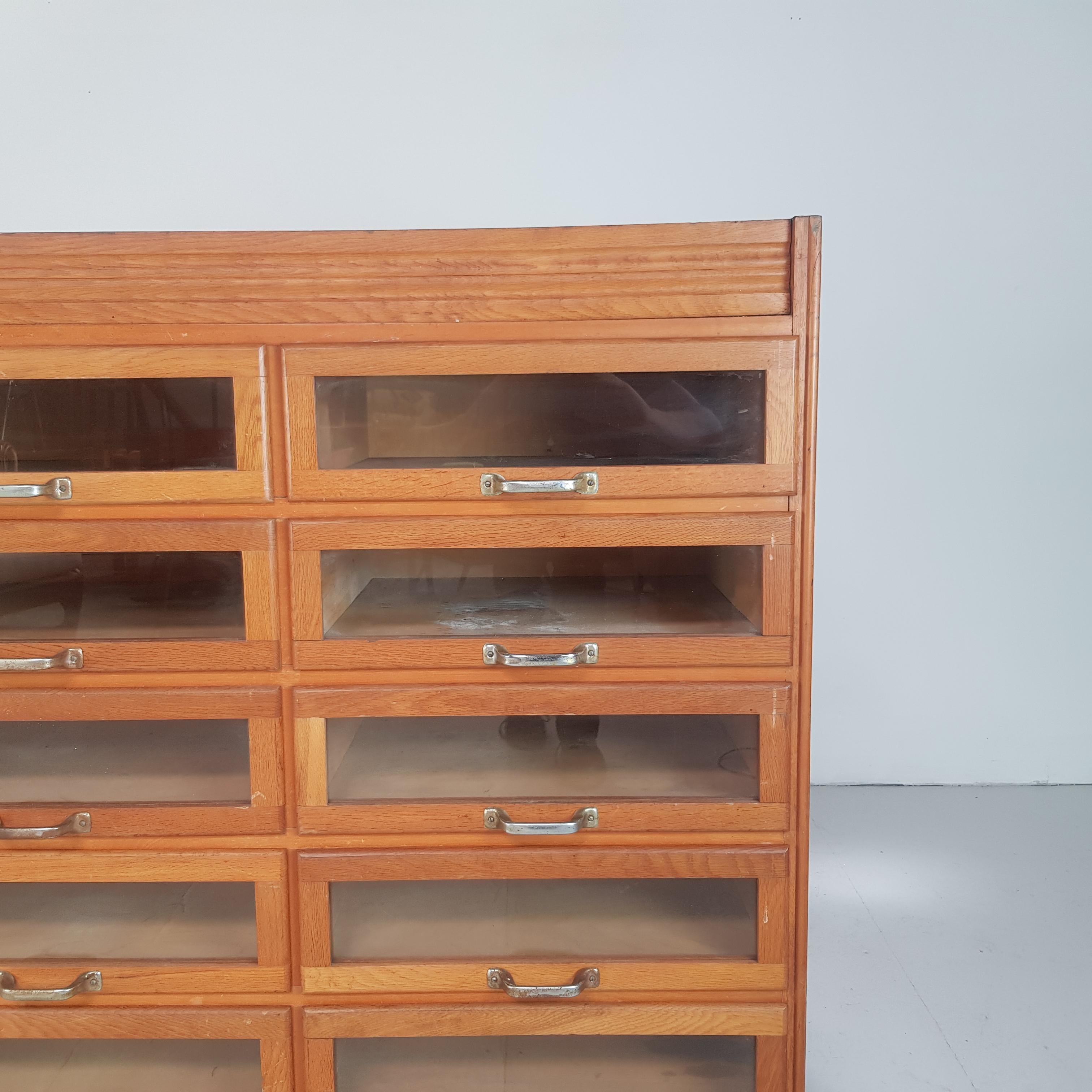 English Vintage Oak Mid Century 15-Drawer Haberdashery Cabinet, 1940s
