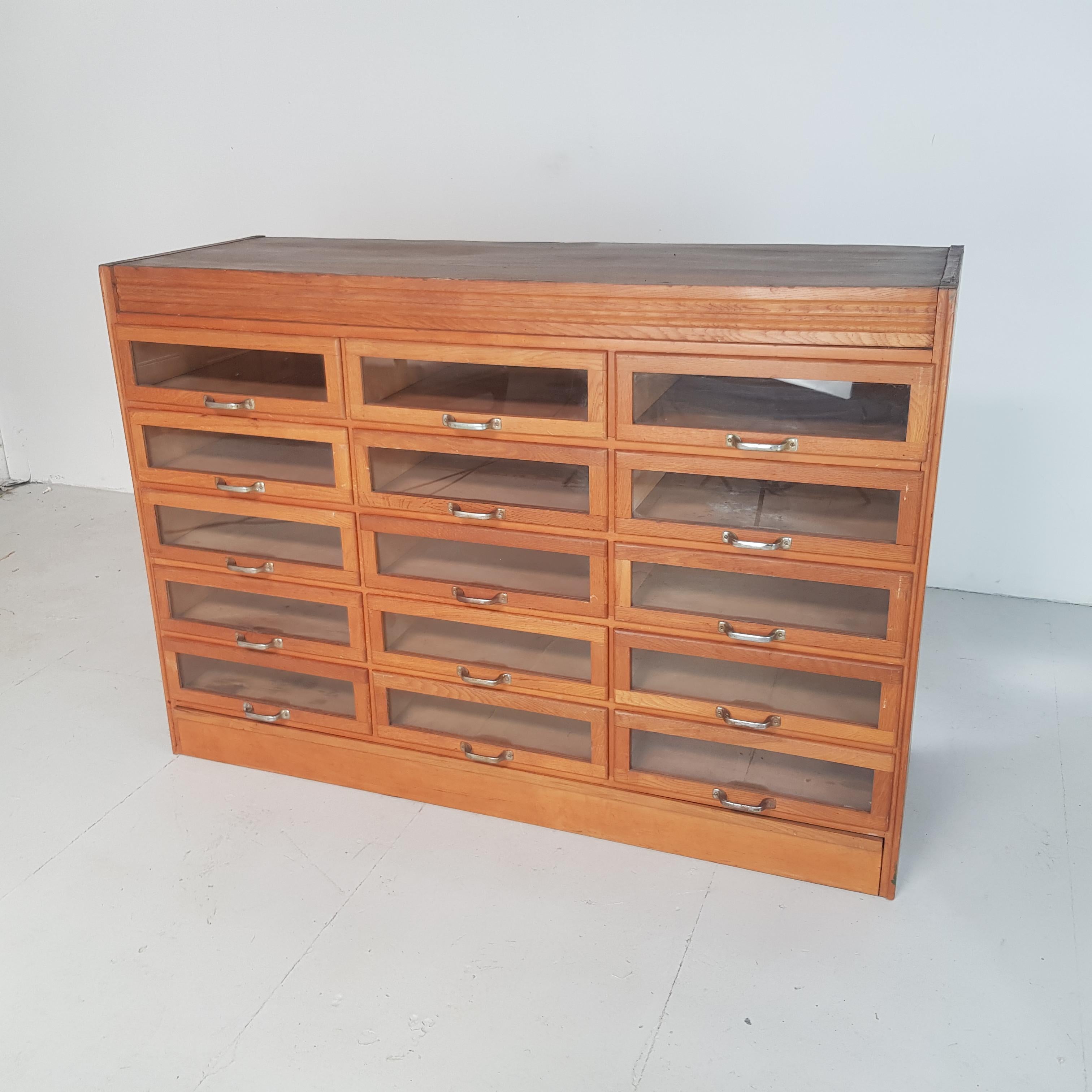 20th Century Vintage Oak Mid Century 15-Drawer Haberdashery Cabinet, 1940s