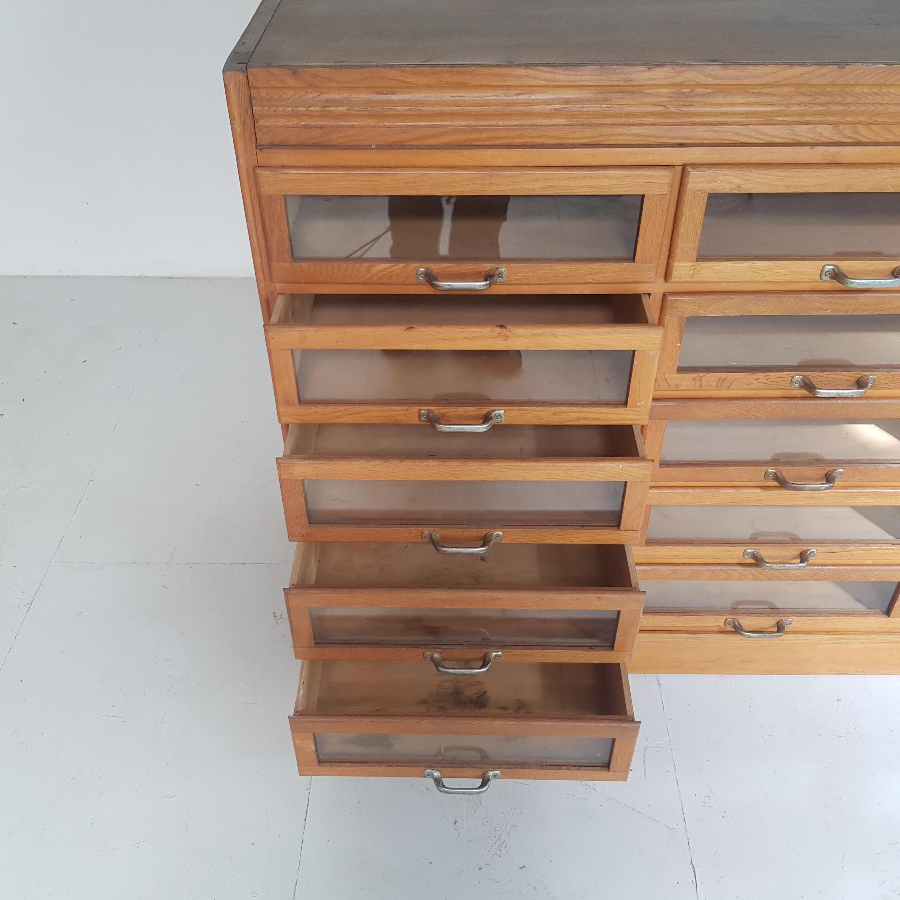 Vintage Oak Mid Century 15-Drawer Haberdashery Cabinet, 1940s 1