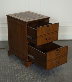 VINTAGE OAK OFFICE FILLING CABINET TWO DRAWERS BROWN LEATHER TOP PART OF SUiTE
