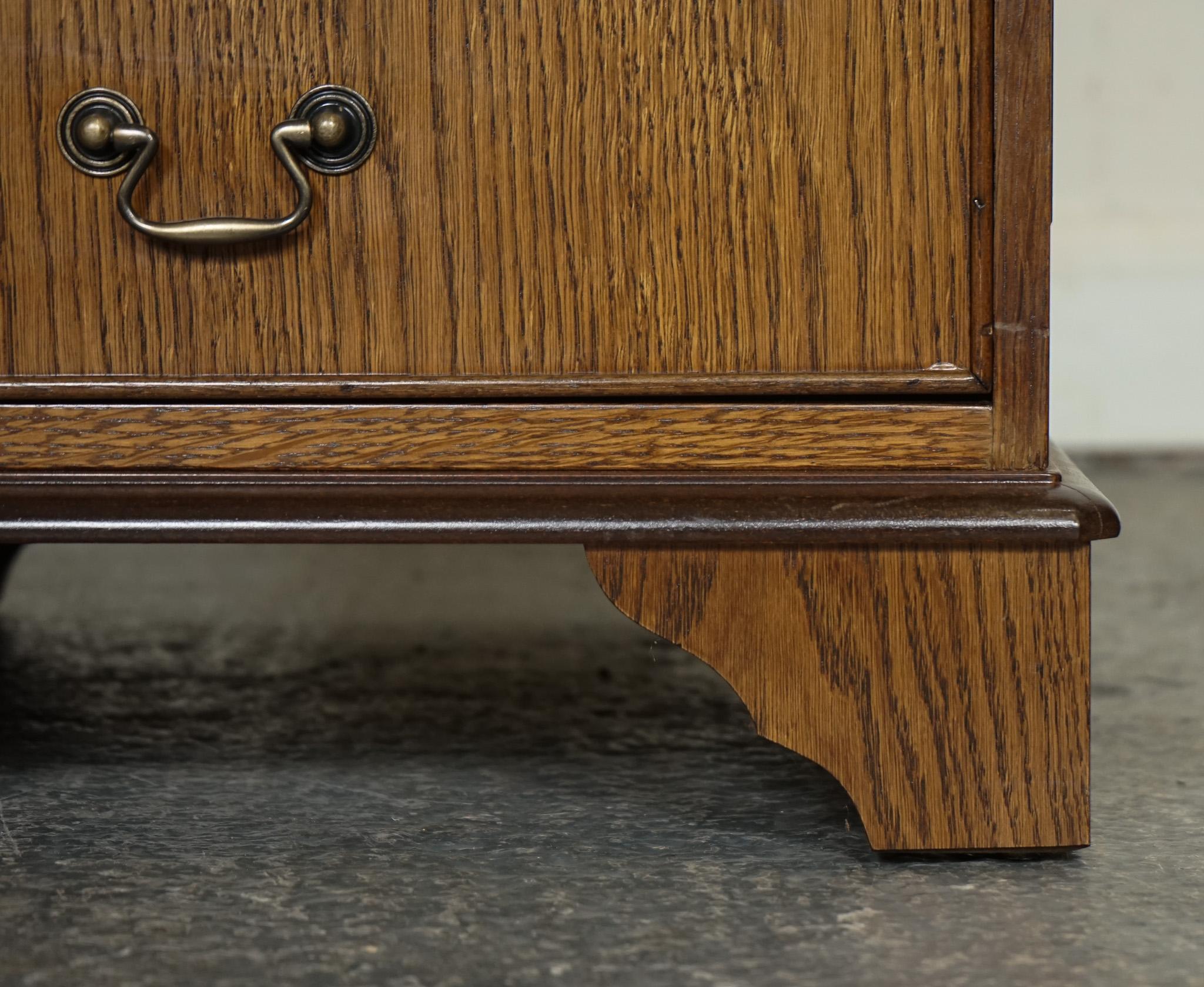 20th Century VINTAGE OAK OFFICE FILLING CABINET TWO DRAWERS BROWN LEATHER TOP PART OF SUiTE For Sale