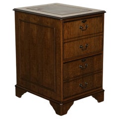 VINTAGE OAK OFFICE FILLING CABINET TWO DRAWERS BROWN LEATHER TOP PART OF SUiTE