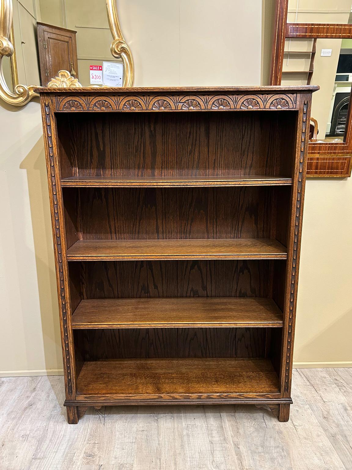 Hand-Crafted Vintage Oak Open Bookcase