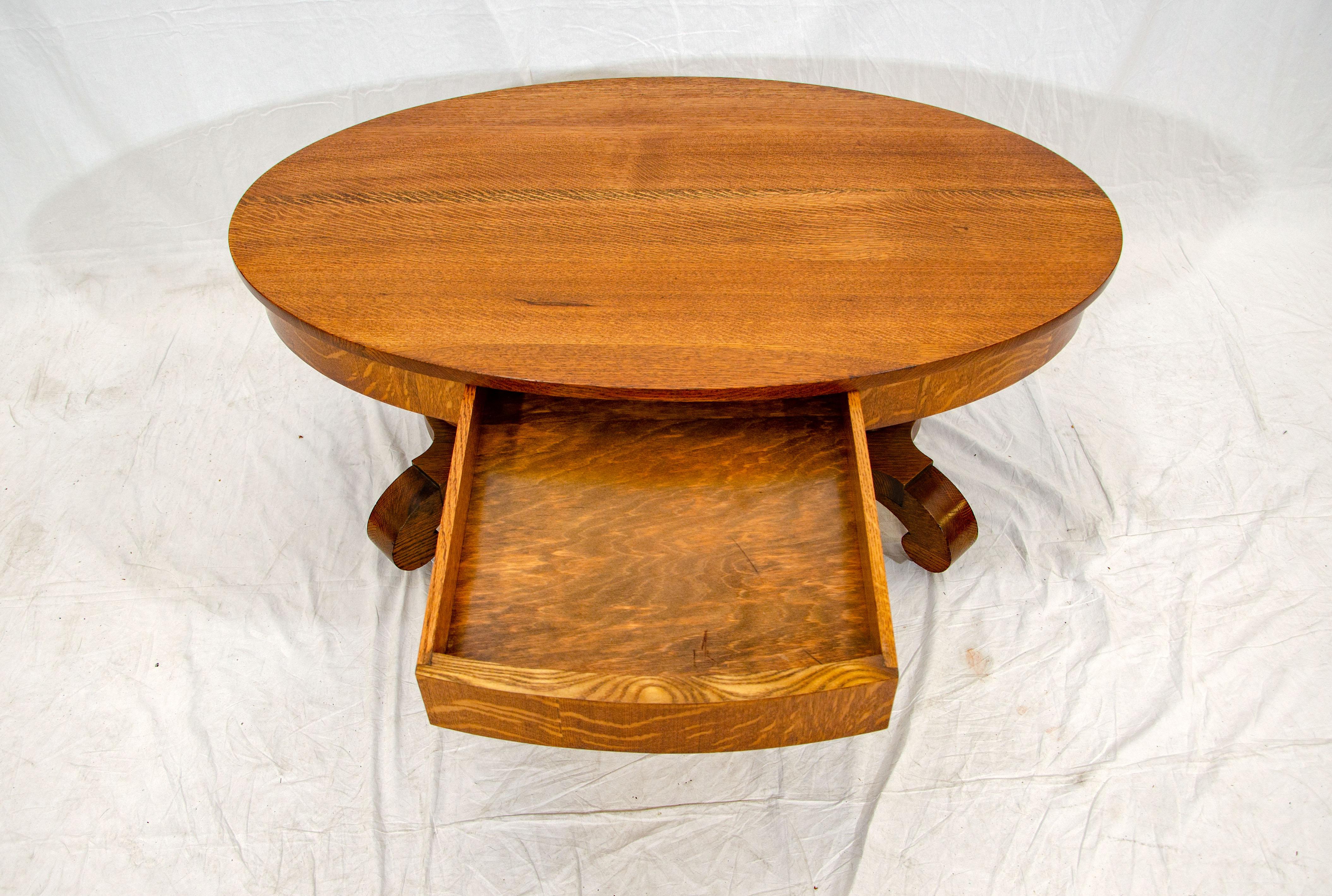 Glass Vintage Oak Oval Coffee Table / Cocktail Table