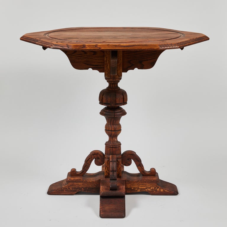 Vintage Oak Pedestal Table with Hand Carved Base For Sale at 1stDibs