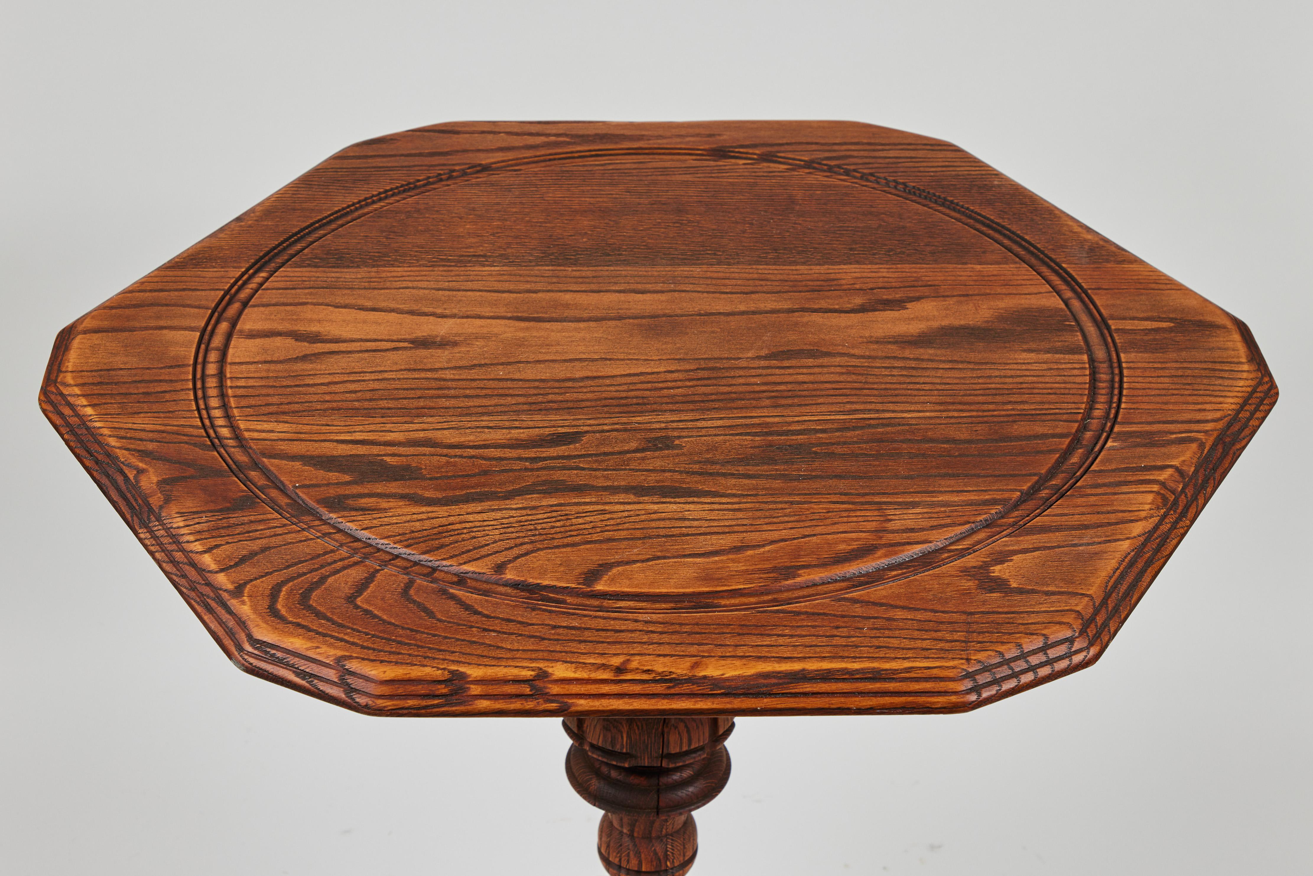 Hand-Carved Vintage Oak Pedestal Table with Hand Carved Base For Sale