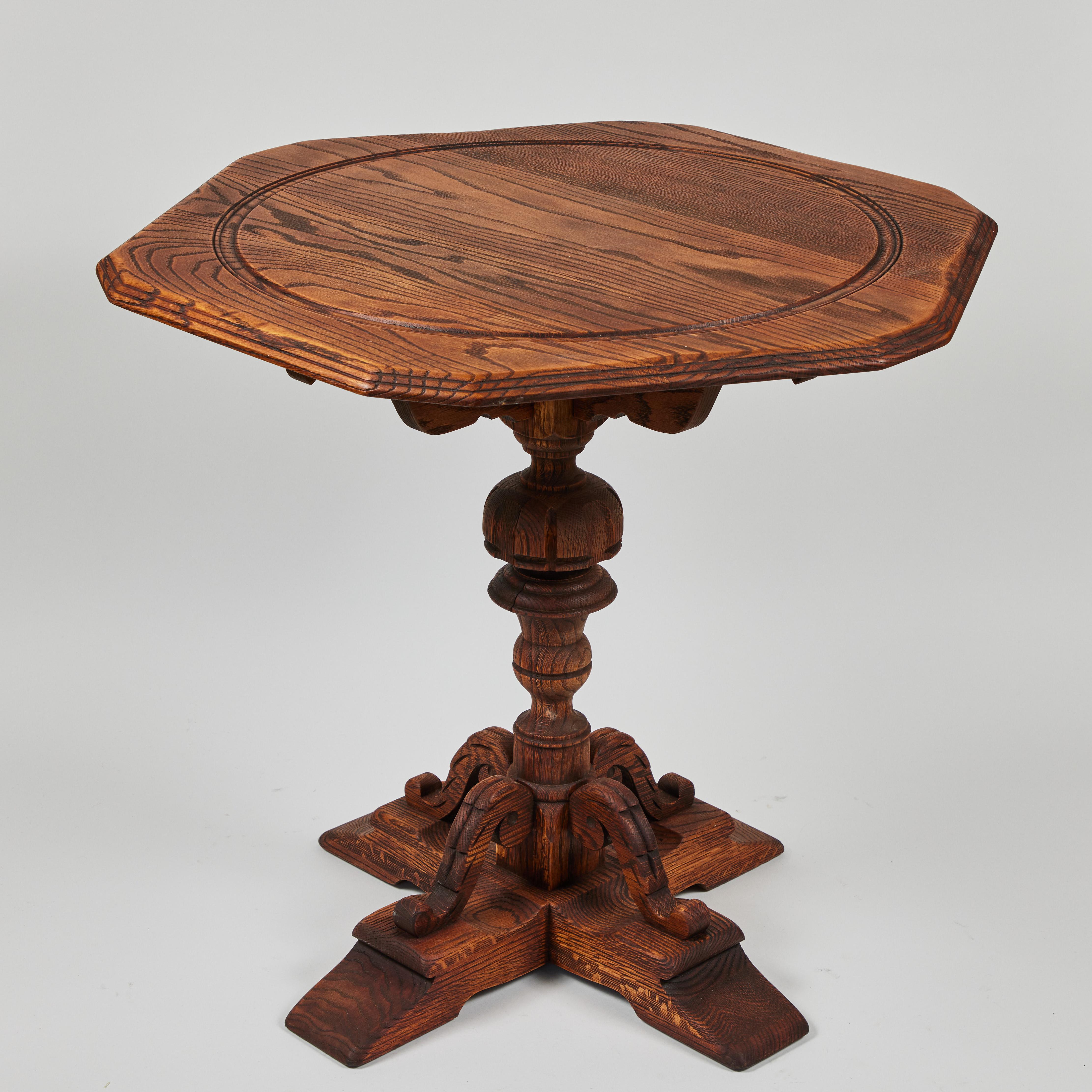 Vintage Oak Pedestal Table with Hand Carved Base For Sale 1