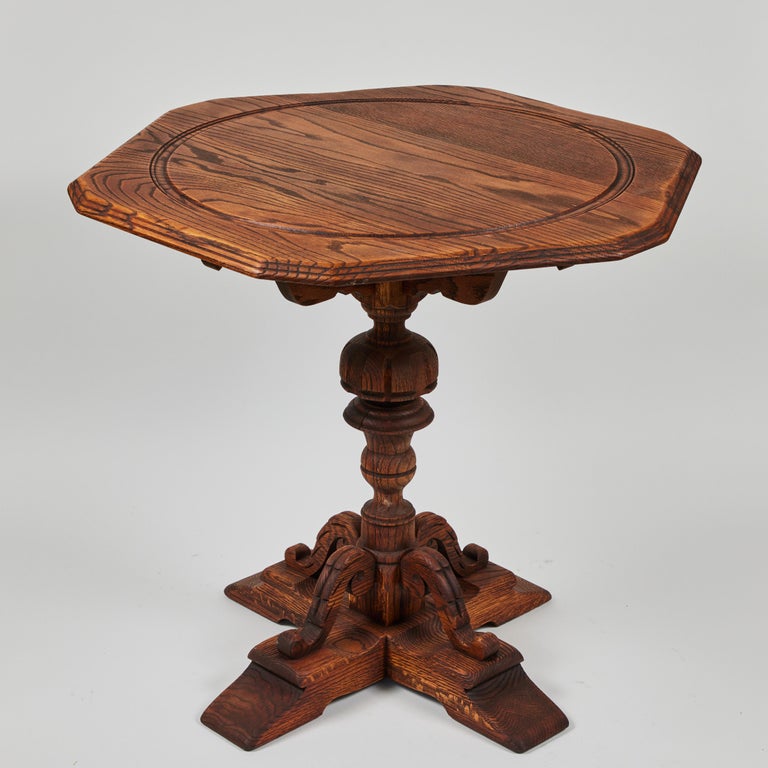 Vintage Oak Pedestal Table with Hand Carved Base For Sale at 1stDibs