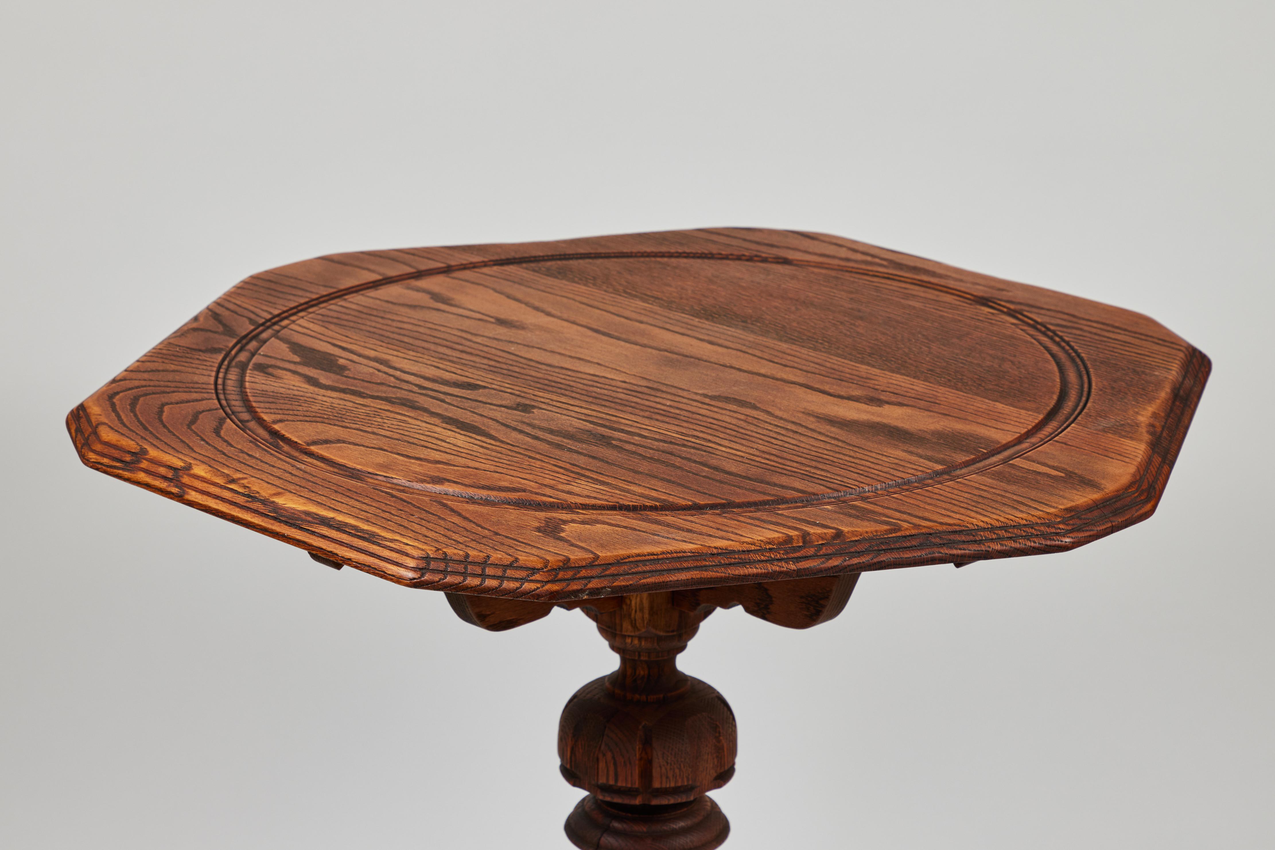 Vintage Oak Pedestal Table with Hand Carved Base For Sale 2