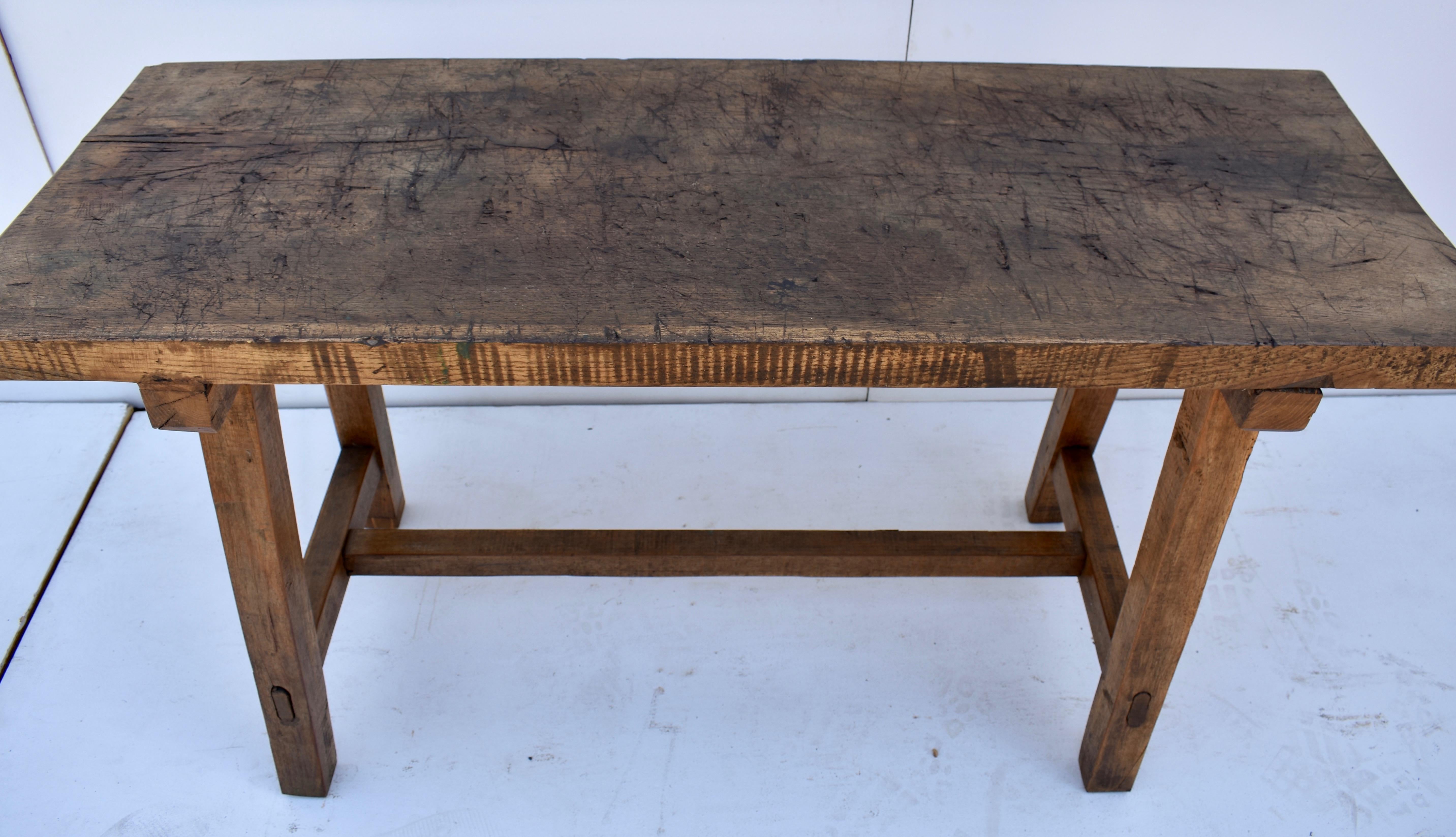 Vintage Oak Pig Bench Butcher's Block Table 2